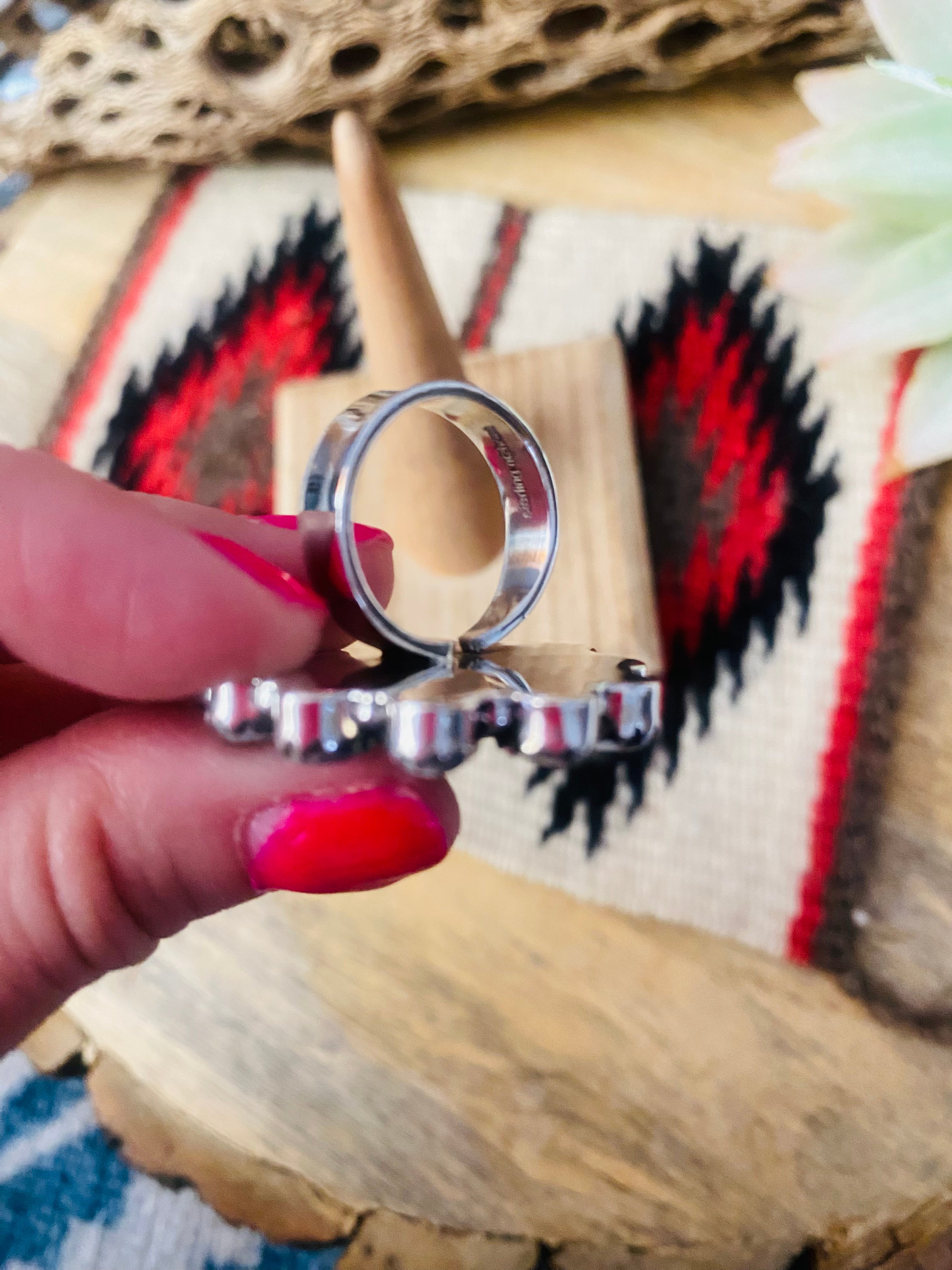 Handmade Sterling Silver, Wild Horse & Turquoise Cluster Adjustable Ring