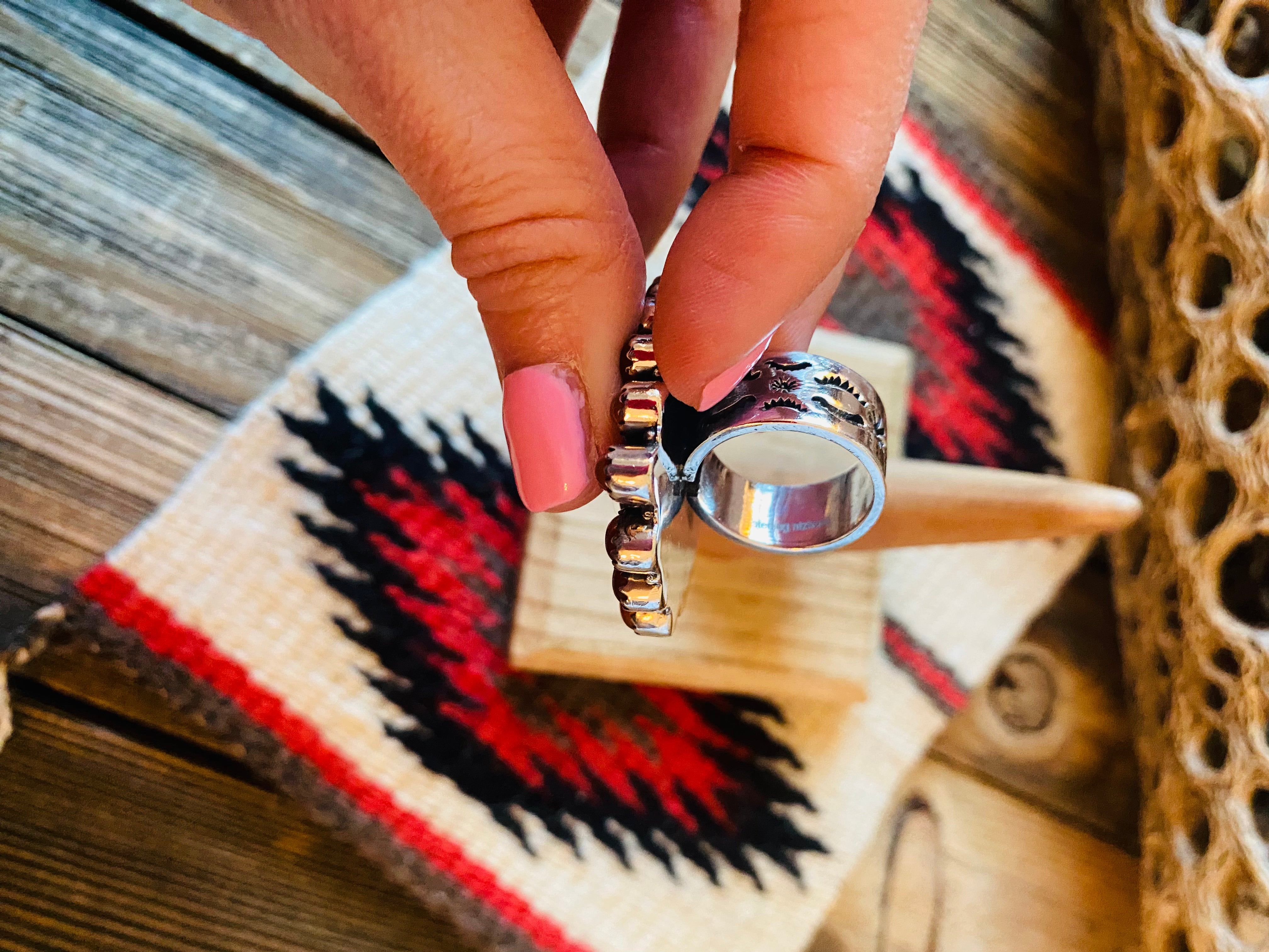 Handmade Sterling Silver, Fordite & Garnet Cluster Adjustable Ring