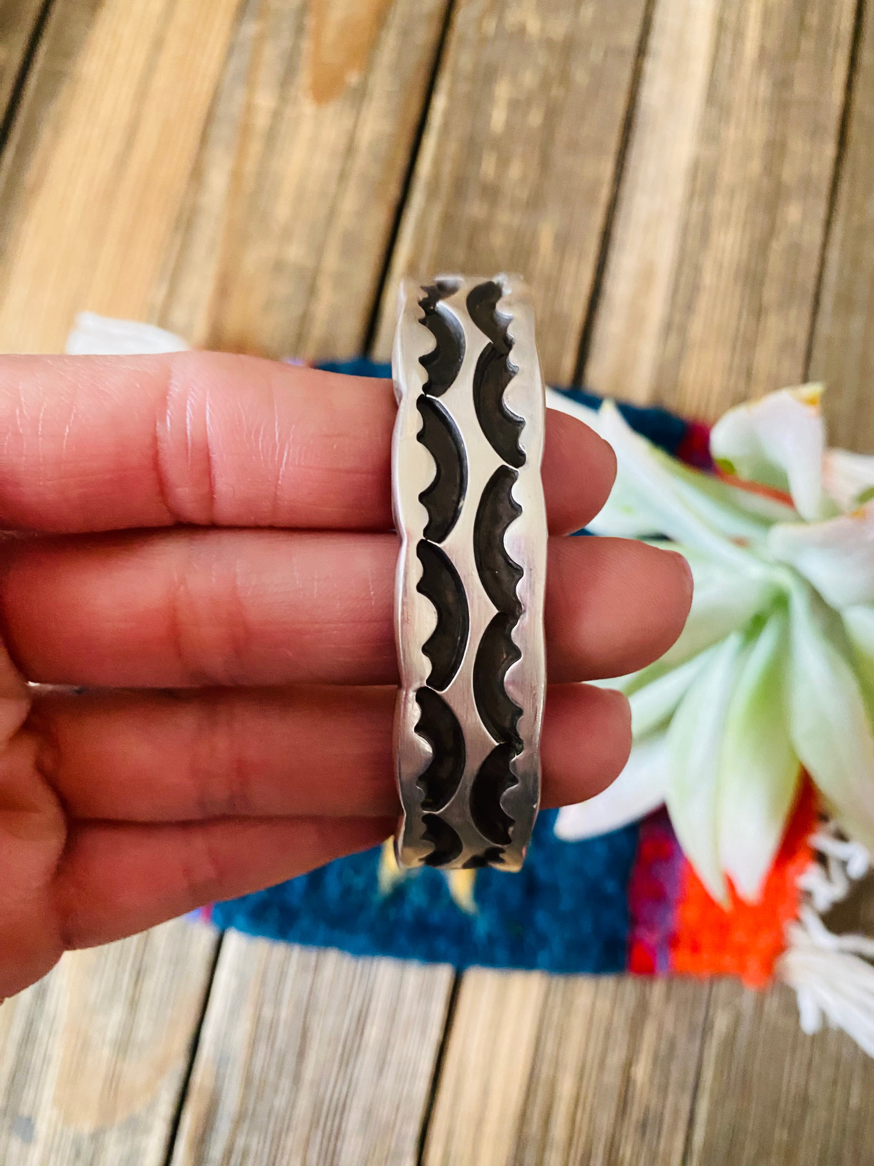 Handcrafted Old Pawn Hand Stamped Sterling Silver Cuff Bracelet by Nor Handcrafted Old Pawn Hand Stamped Sterling Silver Cuff Bracelet by Nor