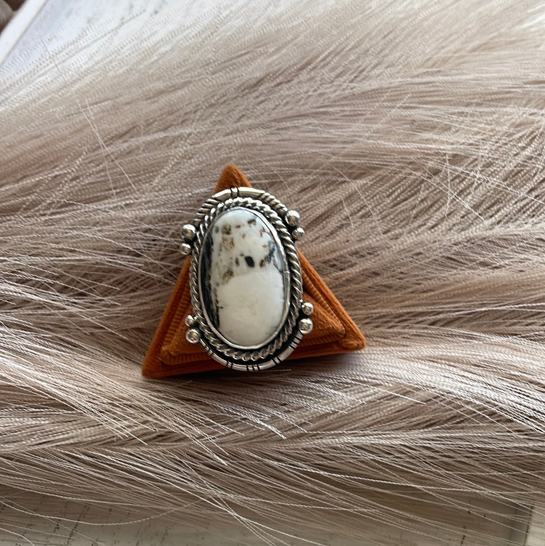 Navajo White Buffalo & Sterling Silver Ring Size 6.5