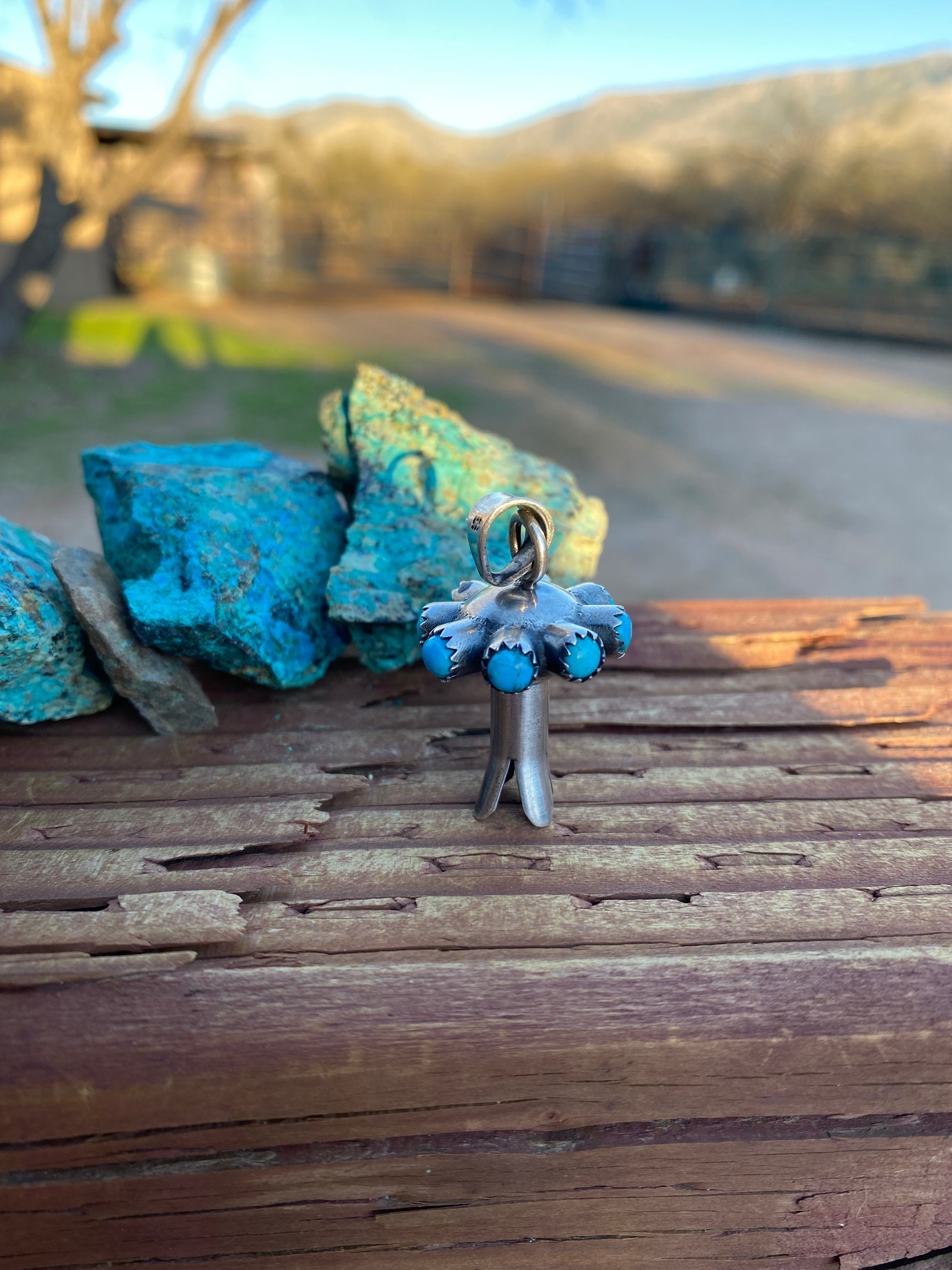 Handmade Sterling Silver & Natural Turquoise Blossom Pendant