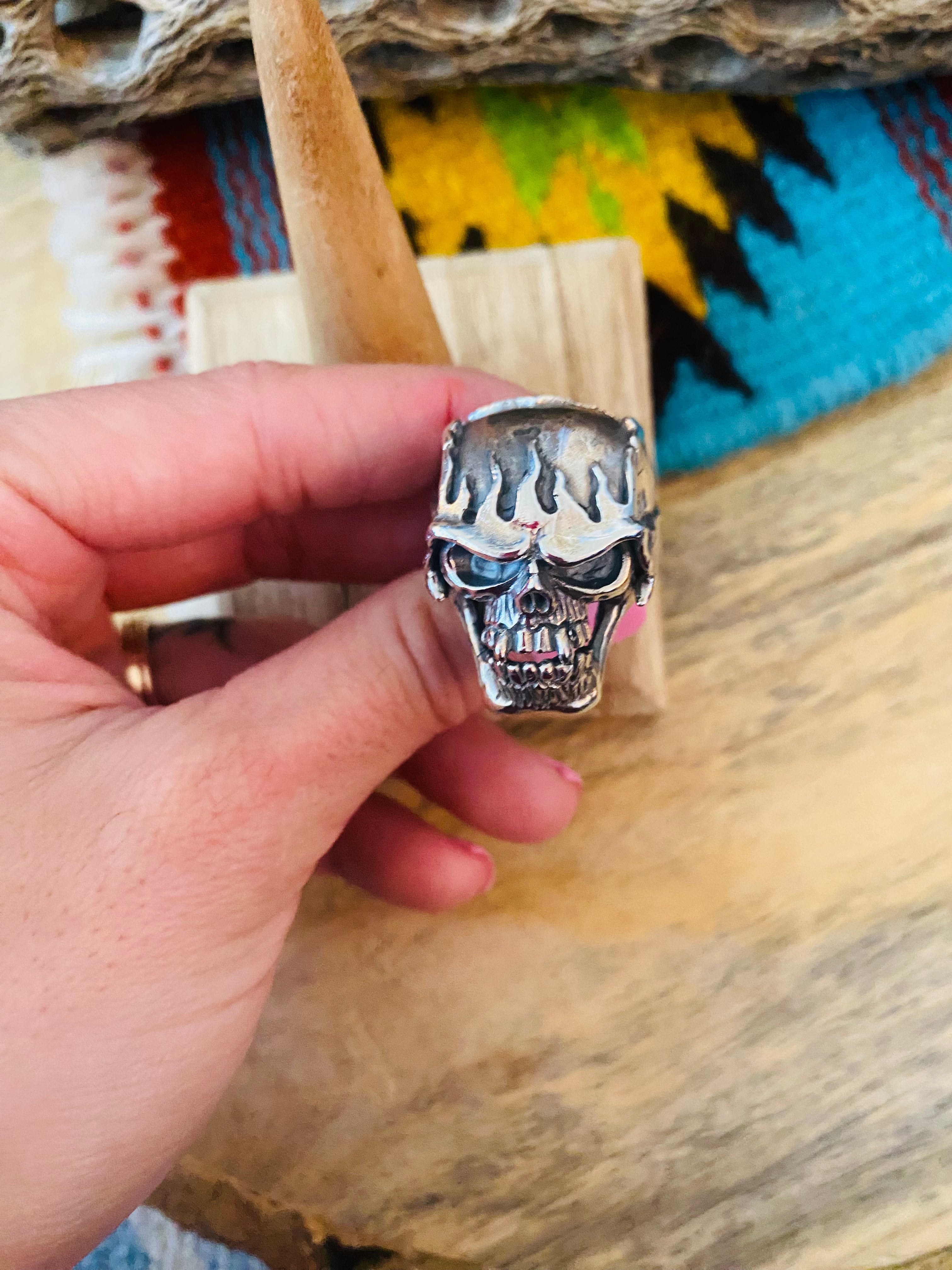 Handmade Sterling Silver Skull Ring Size 8.75