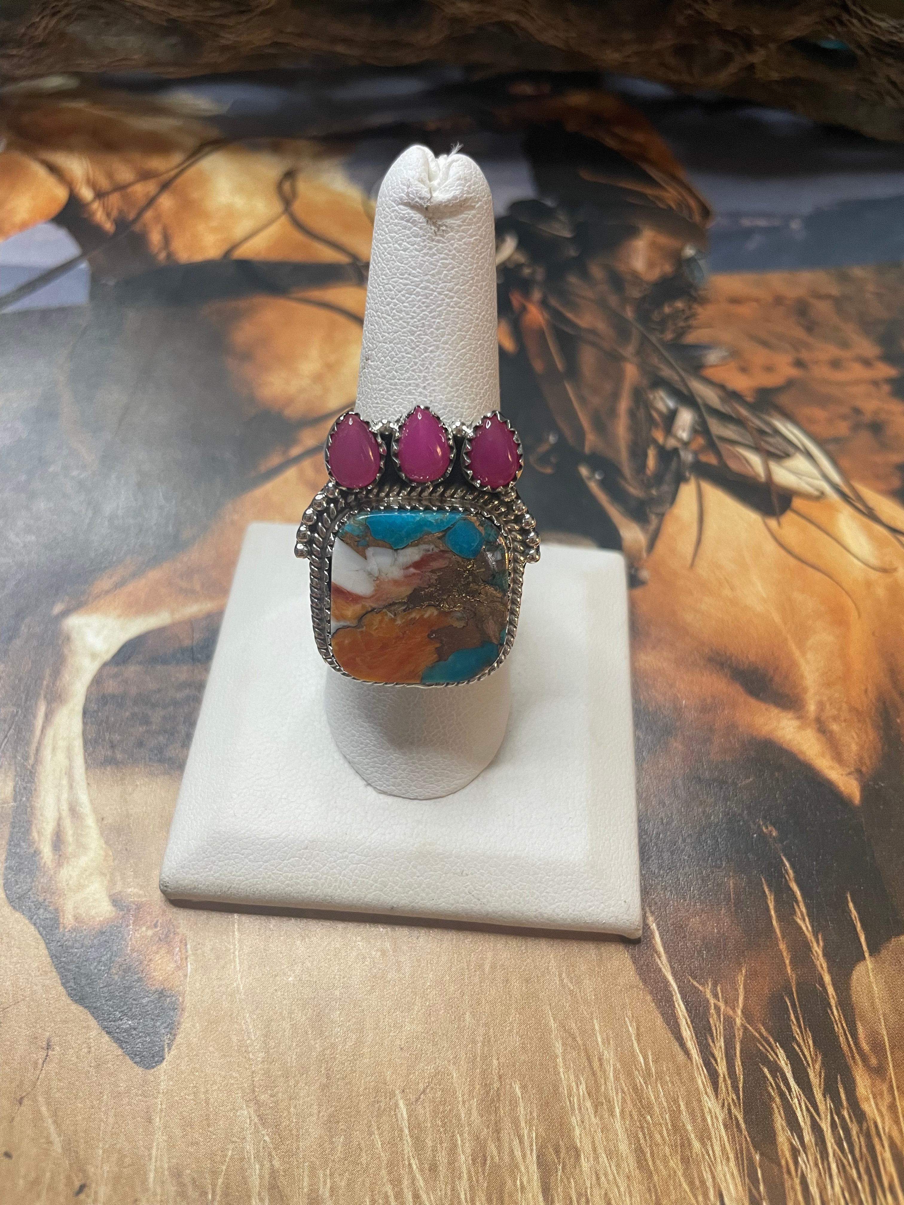 Handmade Spice & Pink Onyx Adjustable Ring