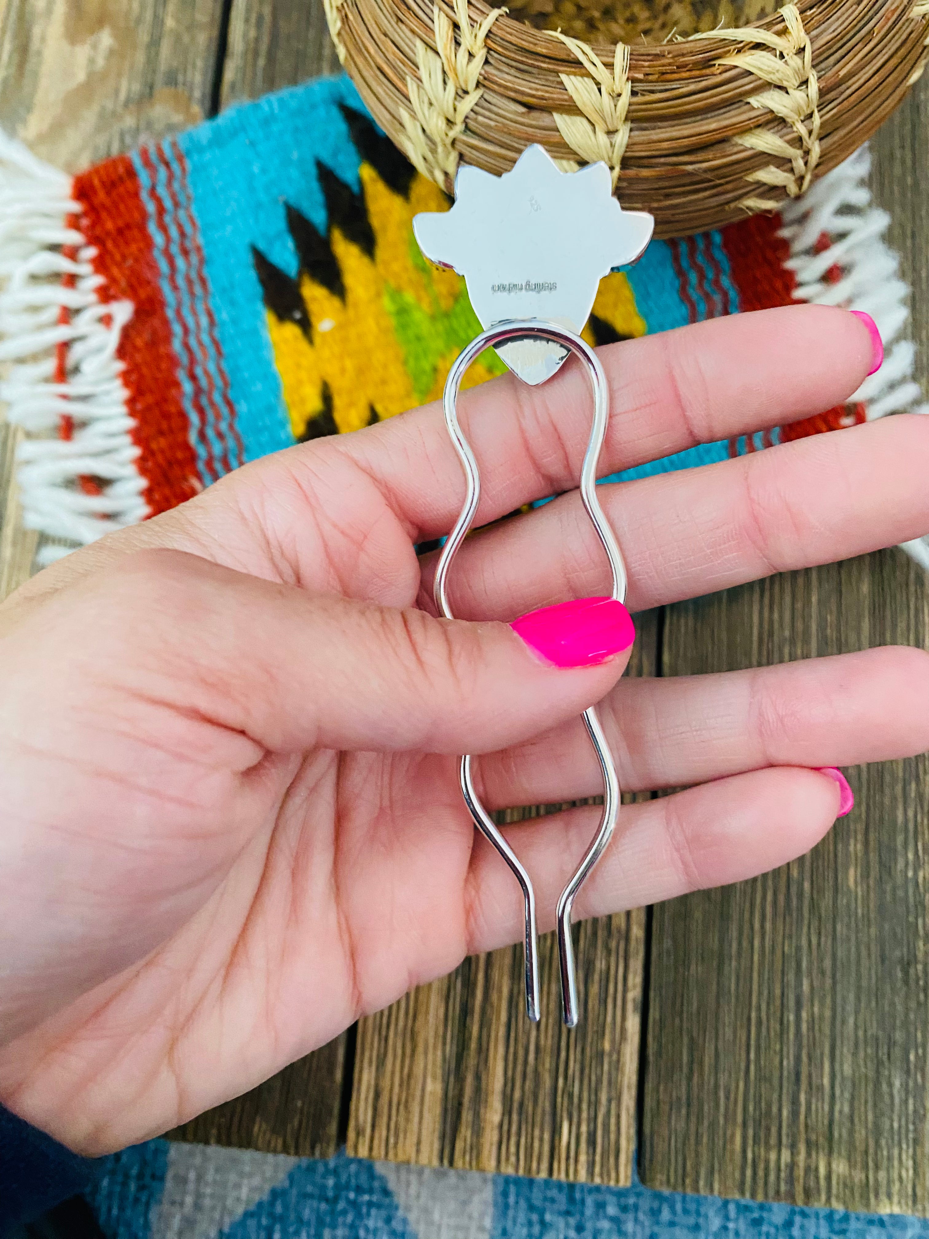 Handmade Larimar, Pearl & Sterling Silver Hair Pin