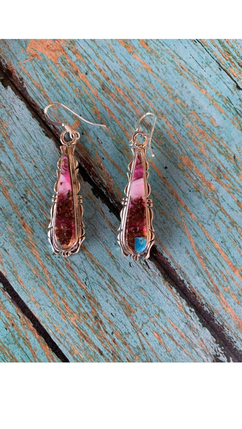 Handcrafted Pink Dream Mojave & Sterling Silver Jagged Edge Dangle Earrings Wire