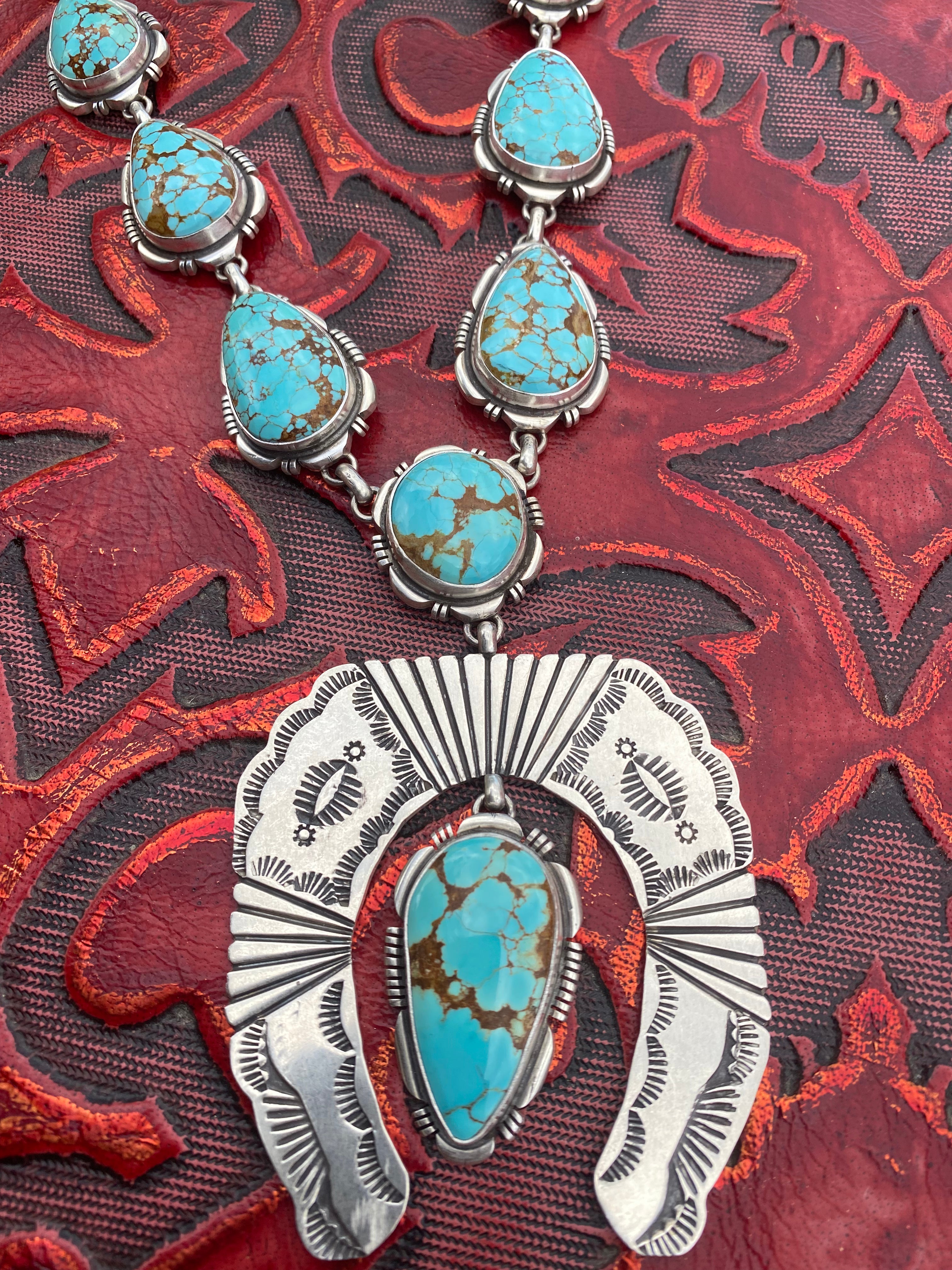 Navajo Handmade Number 8 Turquoise & Sterling Silver necklace set