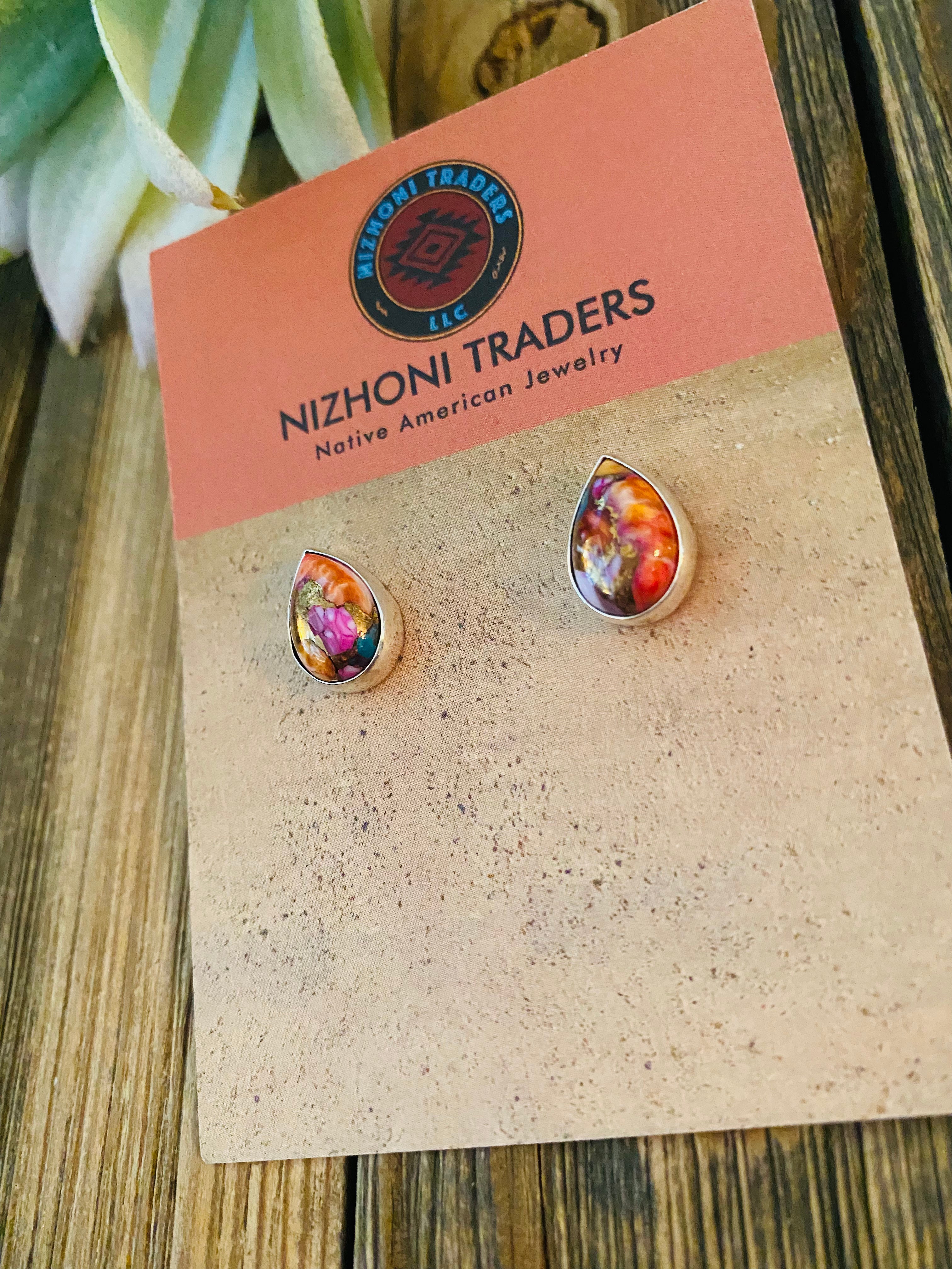 Navajo Pink Dream Mohave & Sterling Silver Stud Earrings