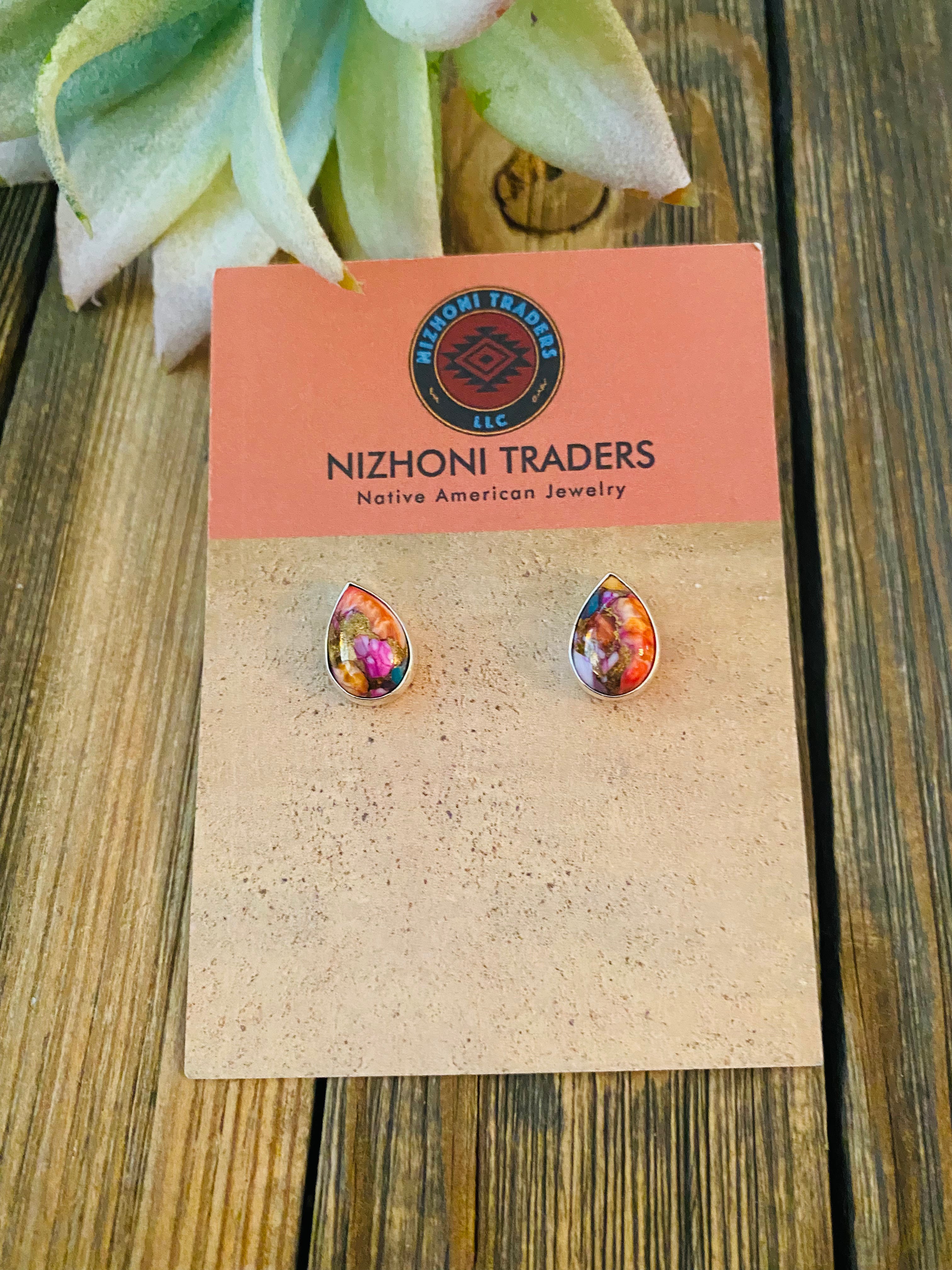 Navajo Pink Dream Mohave & Sterling Silver Stud Earrings