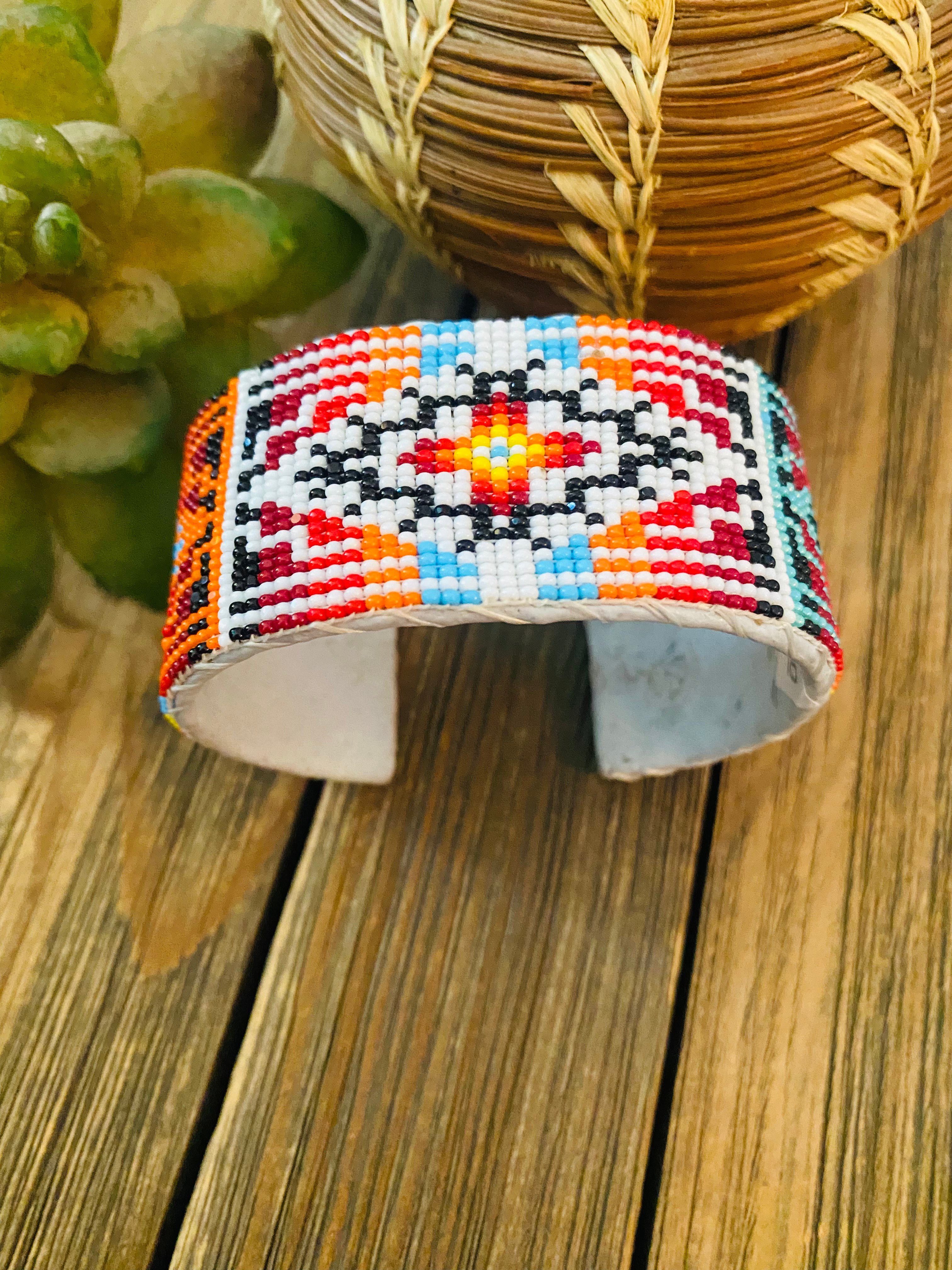 Navajo Made Beaded Leather Bracelet