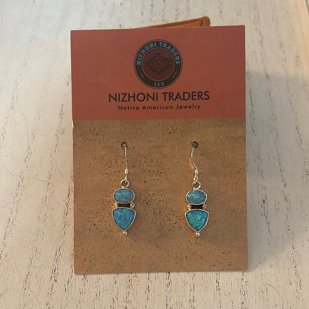 Navajo Blue Opal & Sterling Silver Dangle Earrings