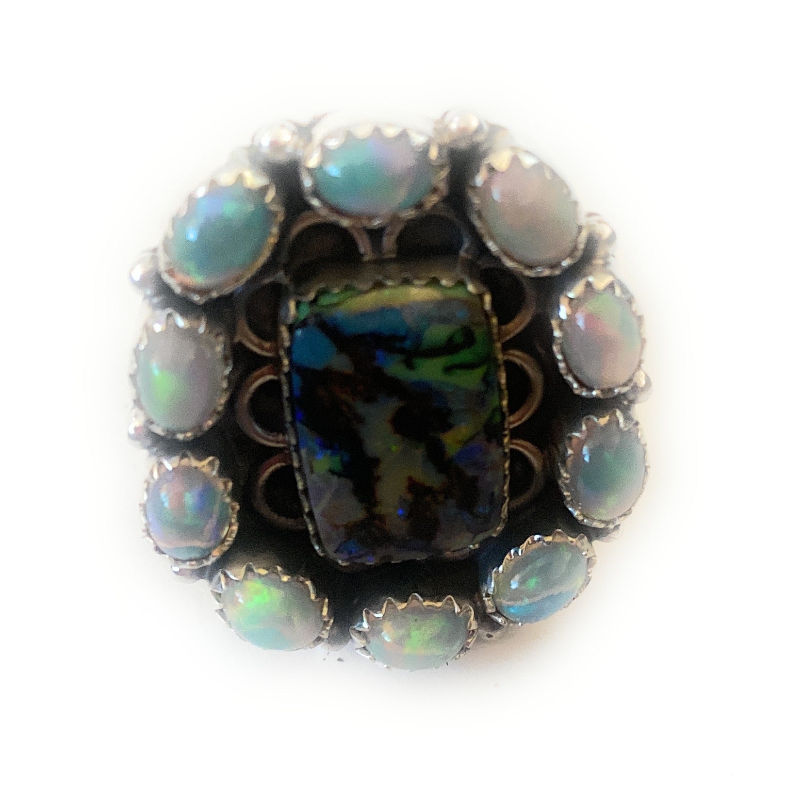 Handmade Sterling Silver & Opal Cluster Adjustable Ring