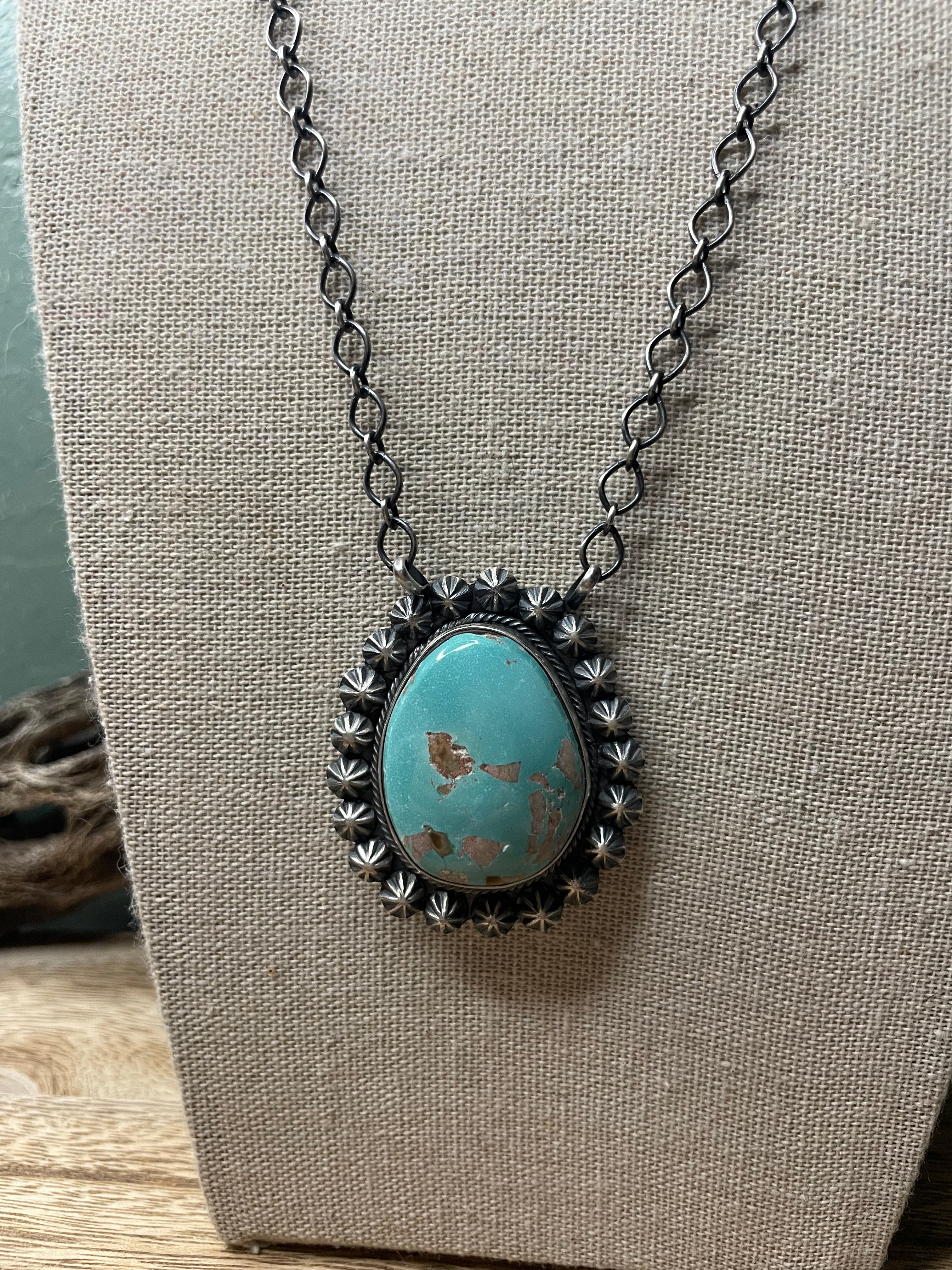 Navajo Sterling Silver And Turquoise Necklace Signed