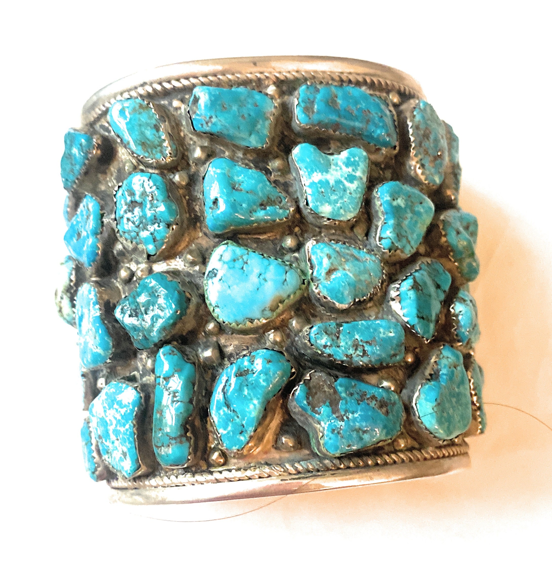 Navajo Old Pawn Vintage Turquoise & Sterling Silver Cuff Bracelet