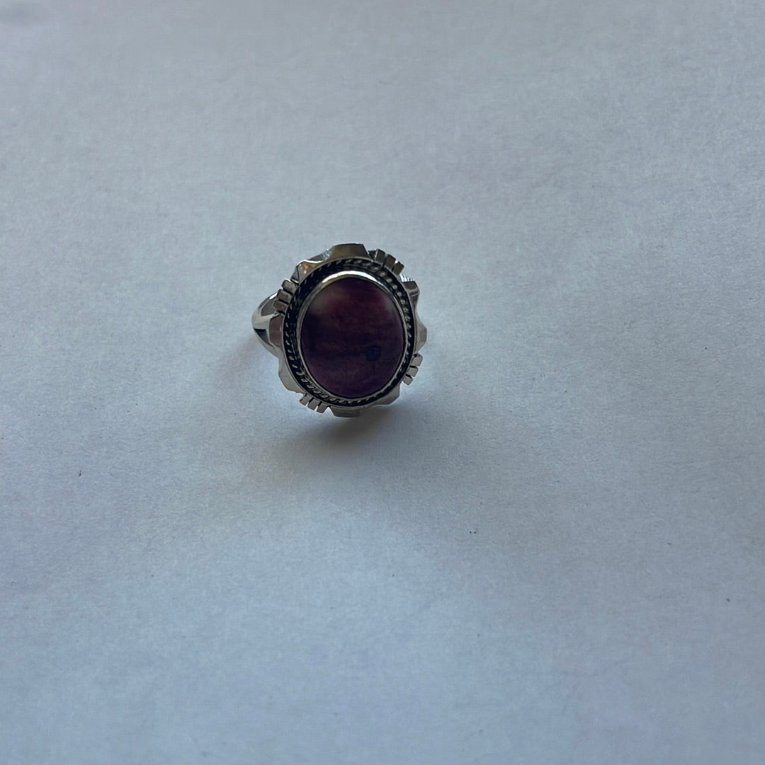 Navajo Purple Spiny and Sterling Silver Ring Signed