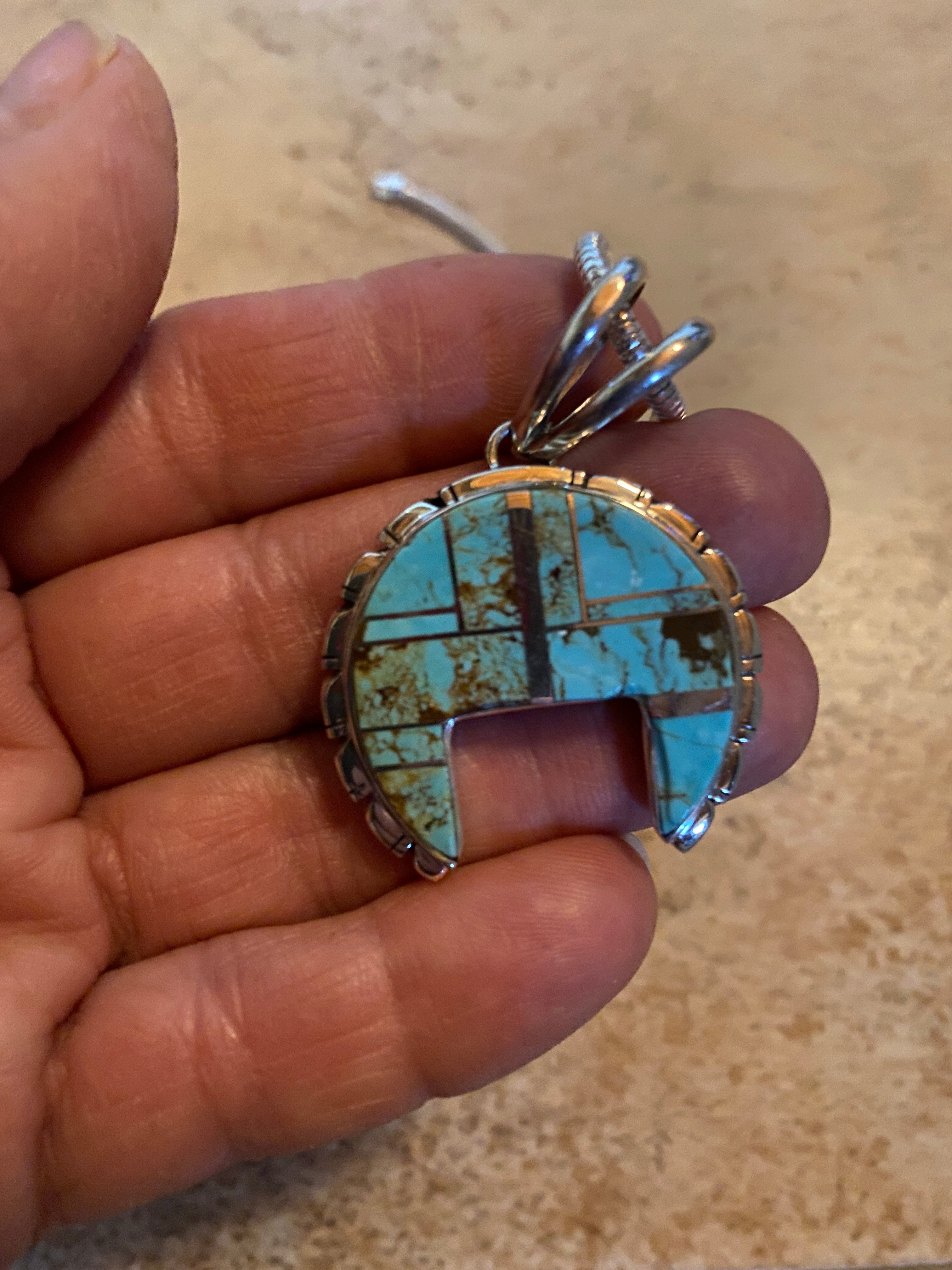 Navajo Turquoise 8 & Sterling Silver Naja Pendant