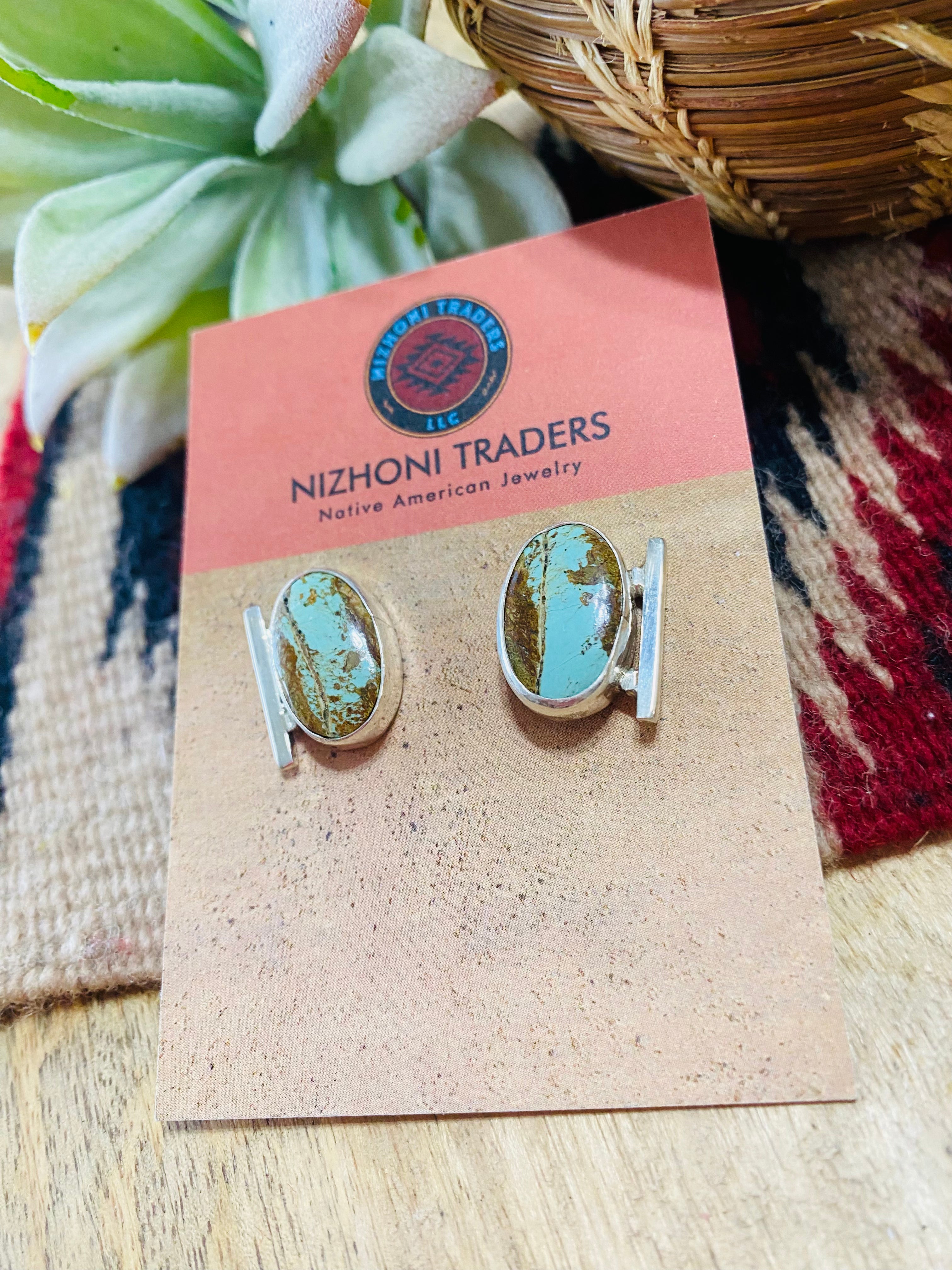 Navajo Sterling Silver & Royston Turquoise Post Earrings