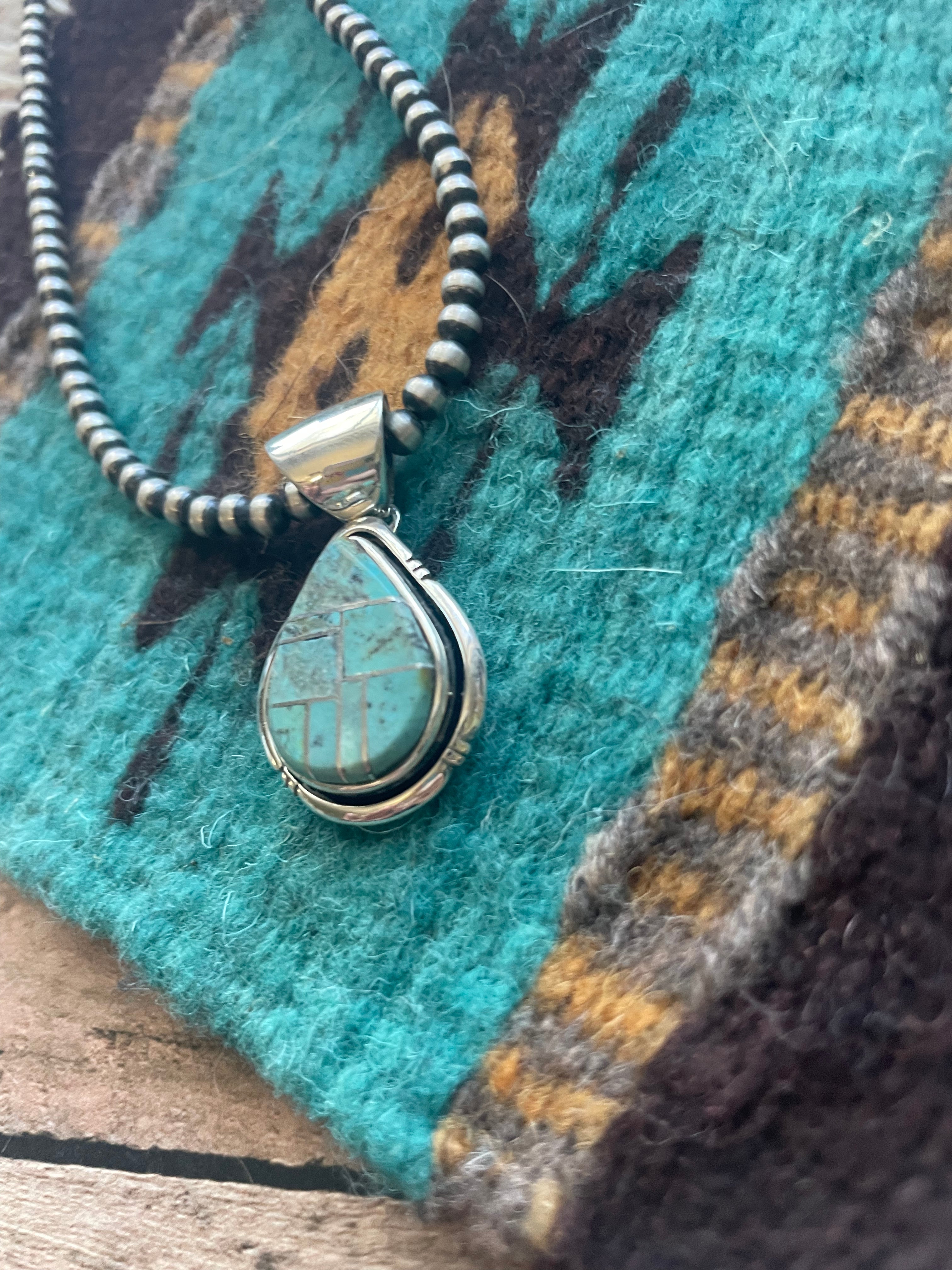 Number 8 Turquoise Inlay & Sterling Silver Pendant