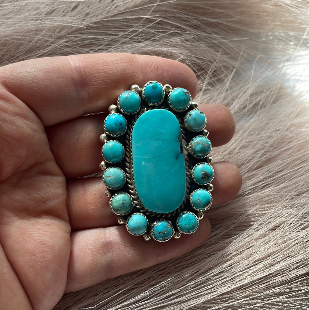 Navajo Turquoise & Sterling Silver Ring Size 8 Signed Robert Shakey