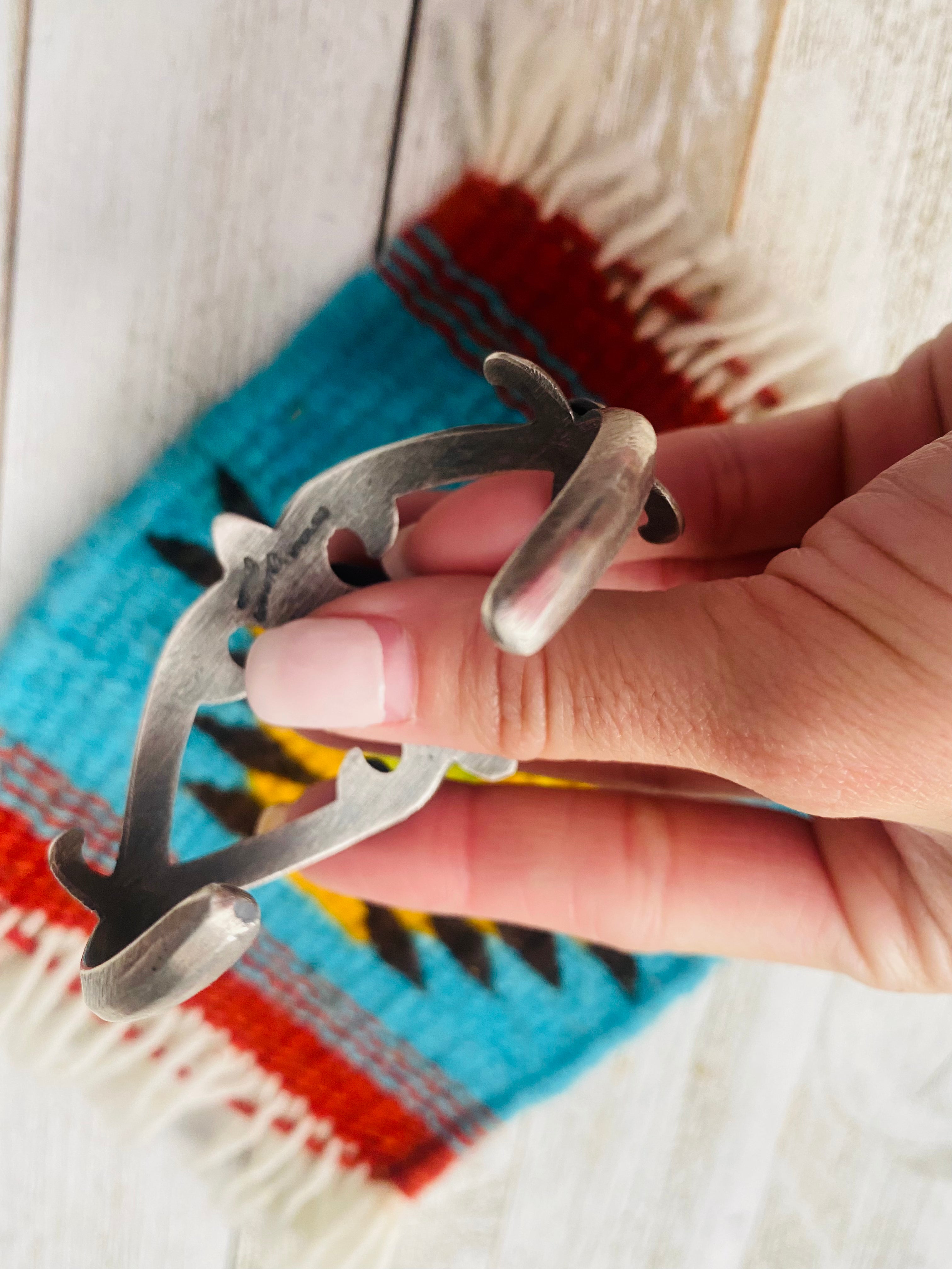 Navajo Turquoise & Sterling Silver Cuff Bracelet By Chimney Butte