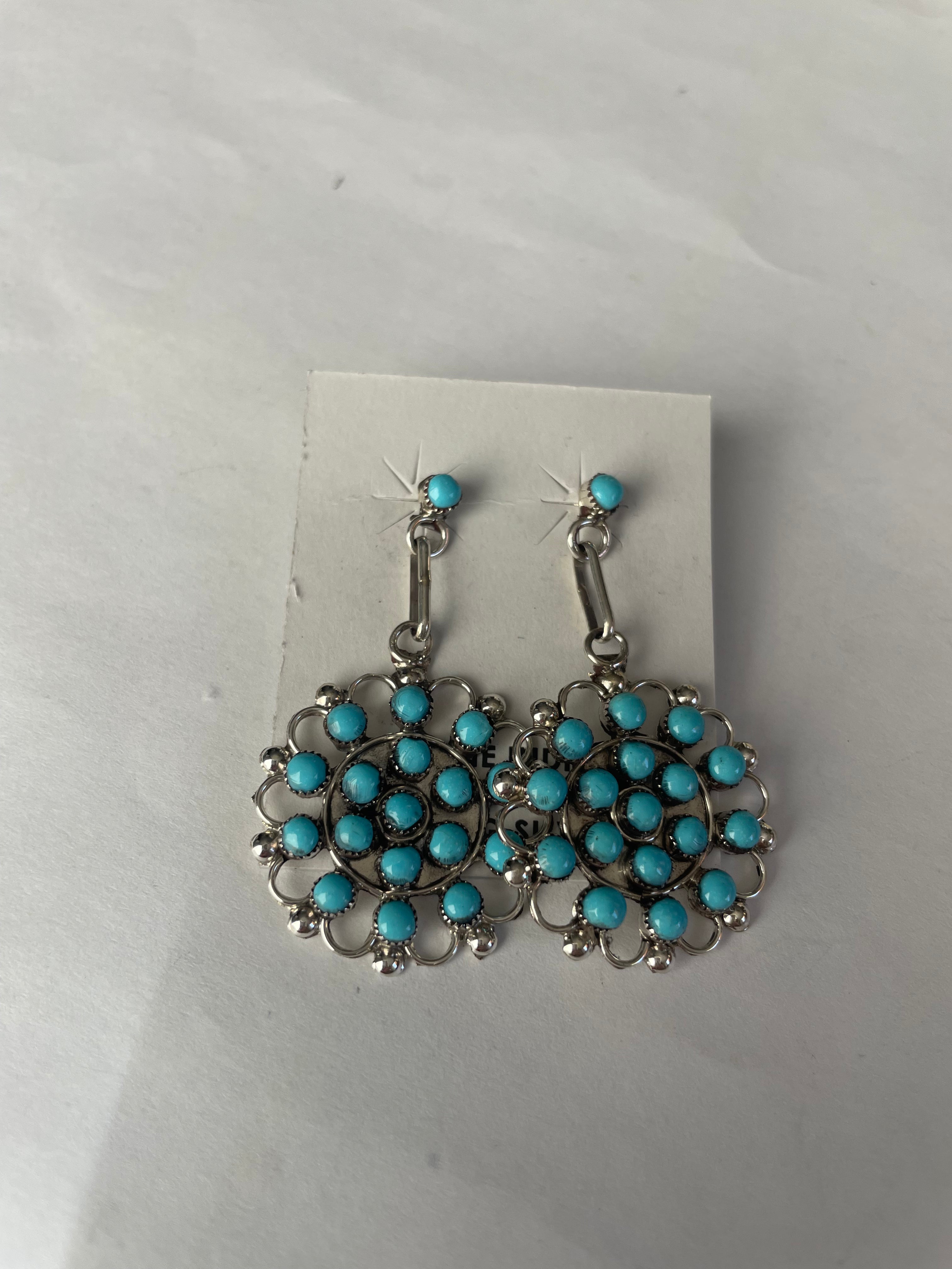 Zuni Turquoise Sterling Silver Dangle Earrings