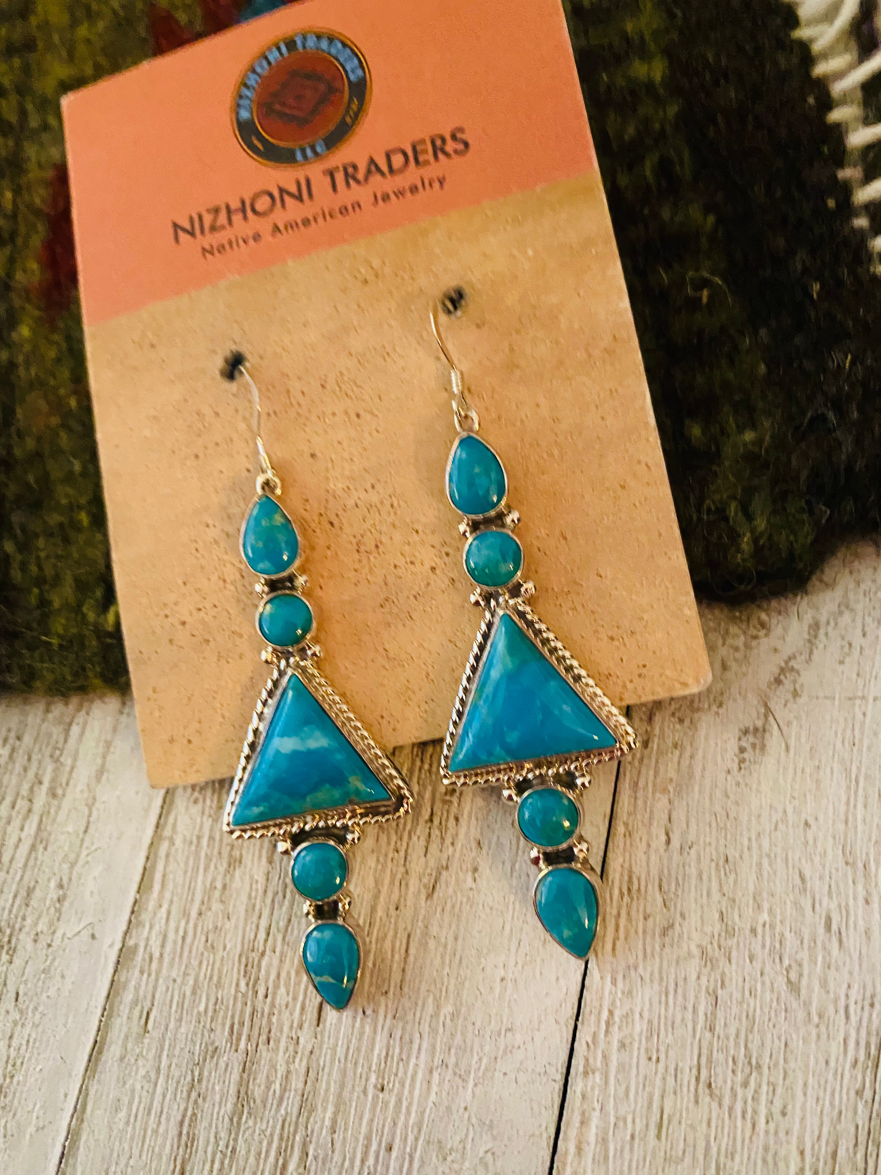 Navajo Turquoise & Sterling Silver Dangle Earrings