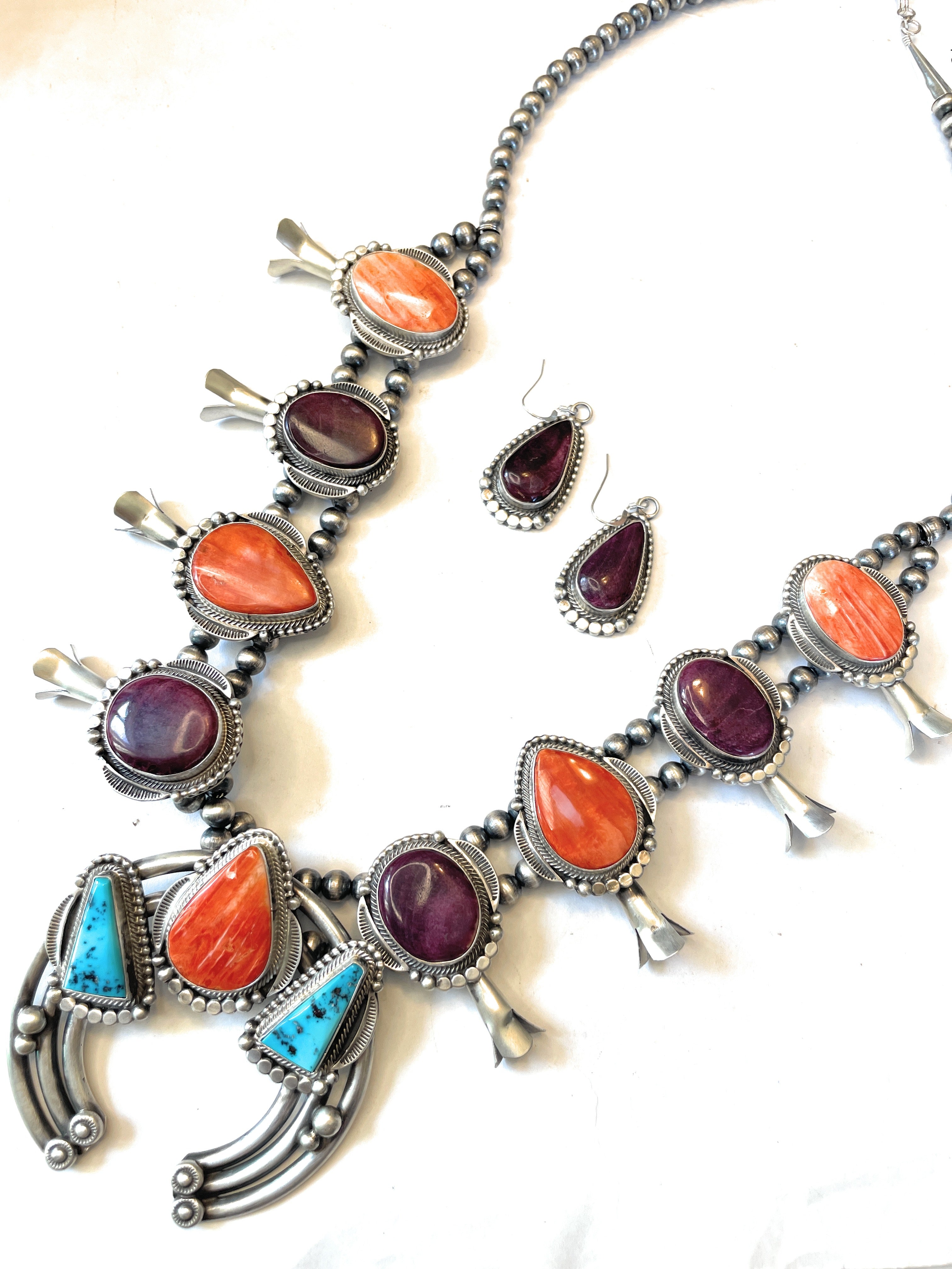 Rosemarie & Jubalee Squash Blossom Necklace Set – Howlite Stone, Western Chic, 24-27 Inch With Earrings