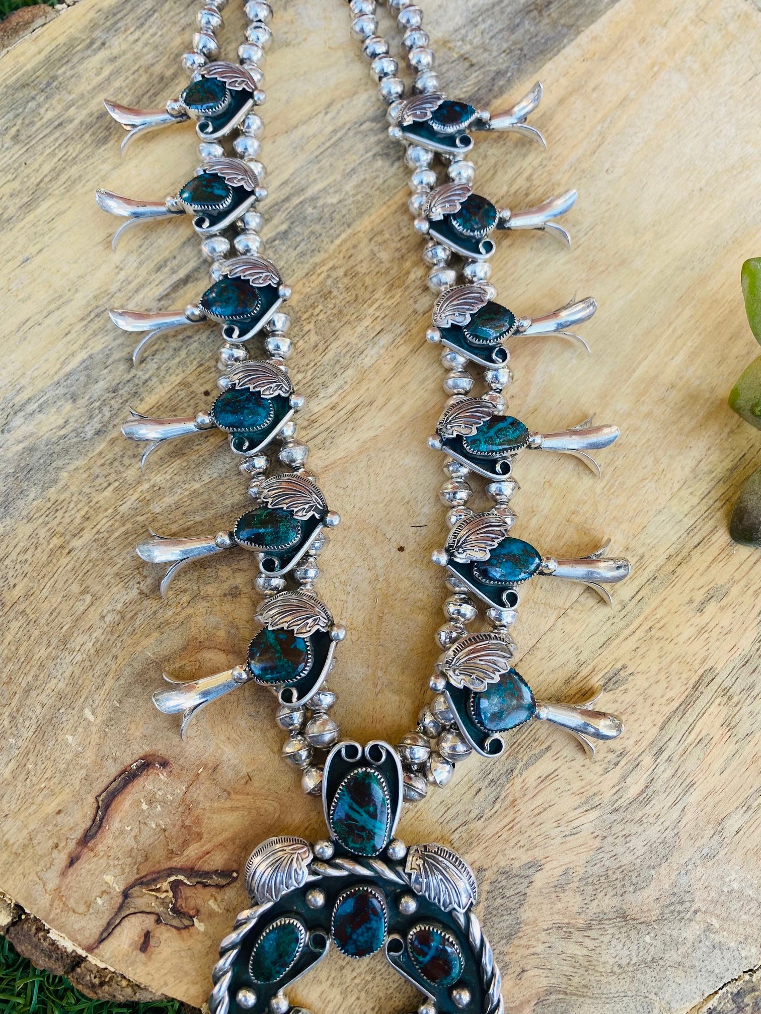 Vintage Navajo Turquoise & Sterling Silver Squash Blossom Necklace