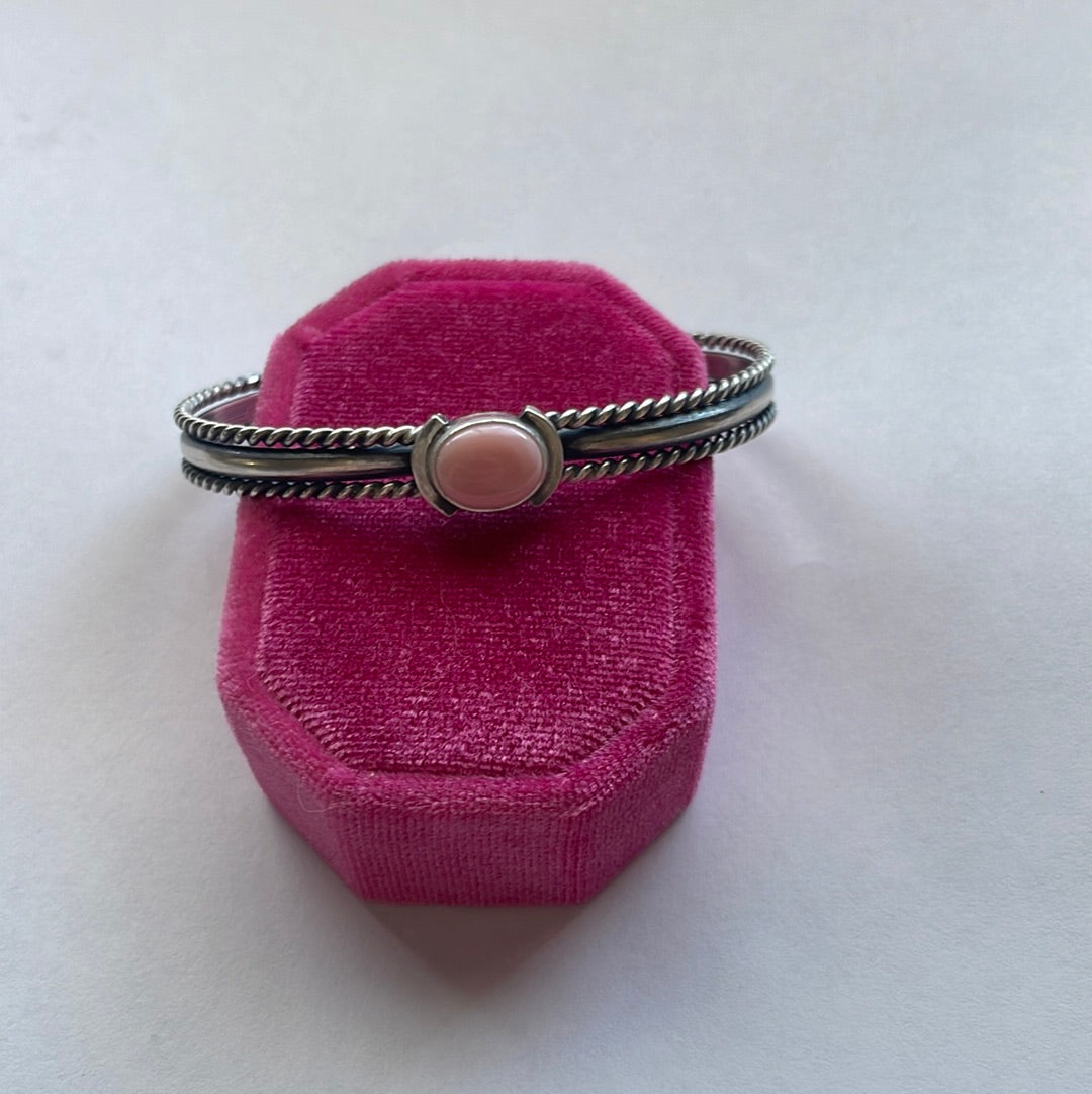 Navajo Pink Conch & Sterling Silver Adjustable Cuff Bracelet