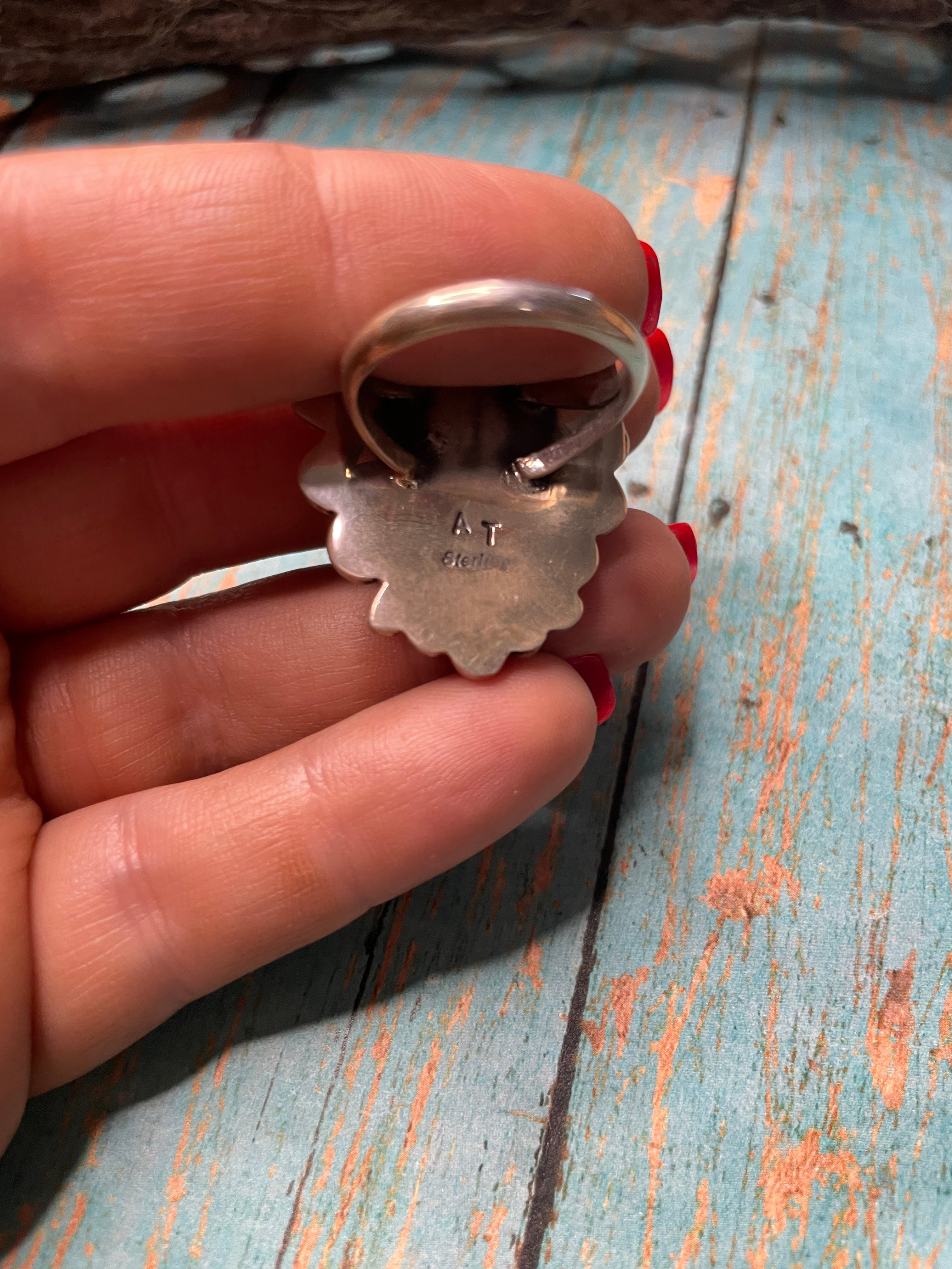 Old Pawn Navajo Sterling Silver & Royston Turquoise Ring Size 9