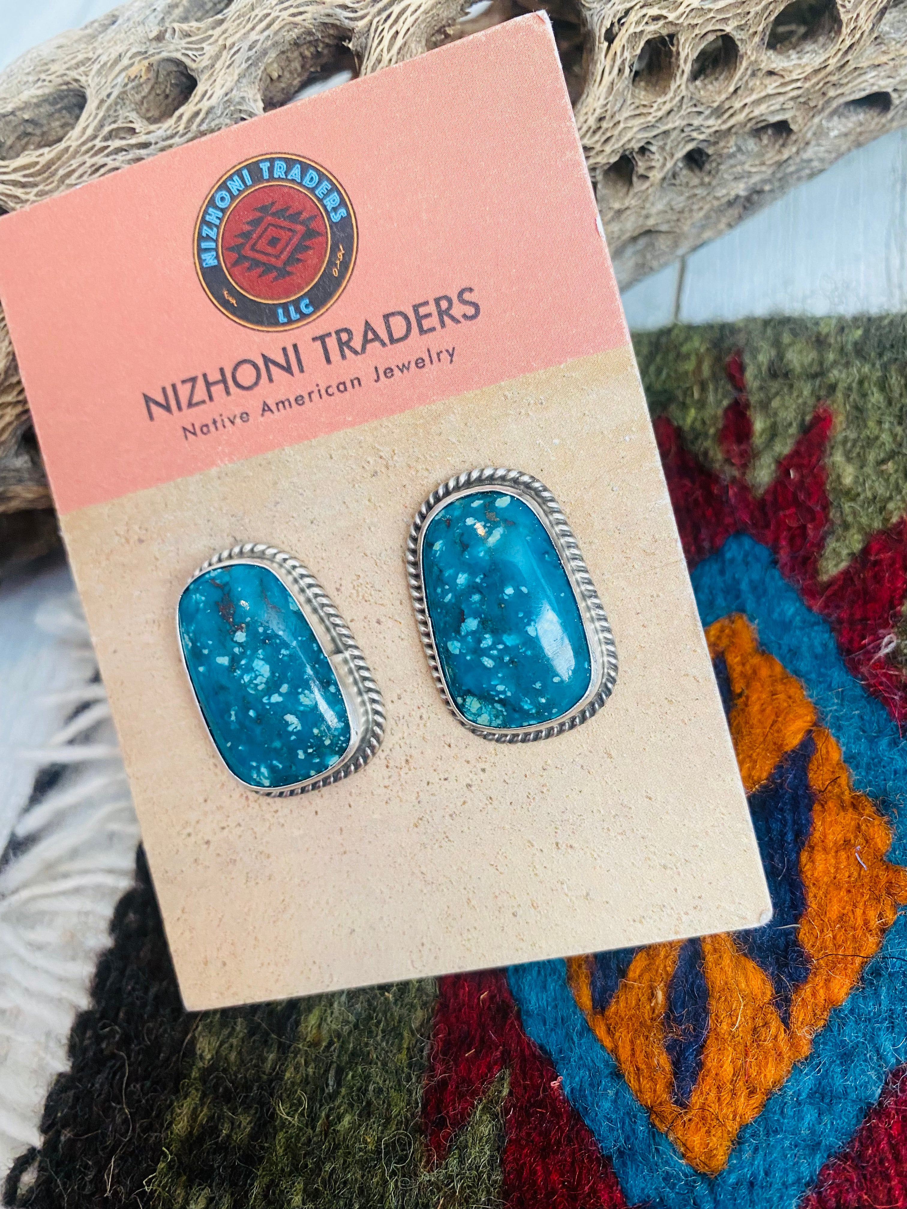 Navajo Sterling Silver & Royston Turquoise Stud Earrings