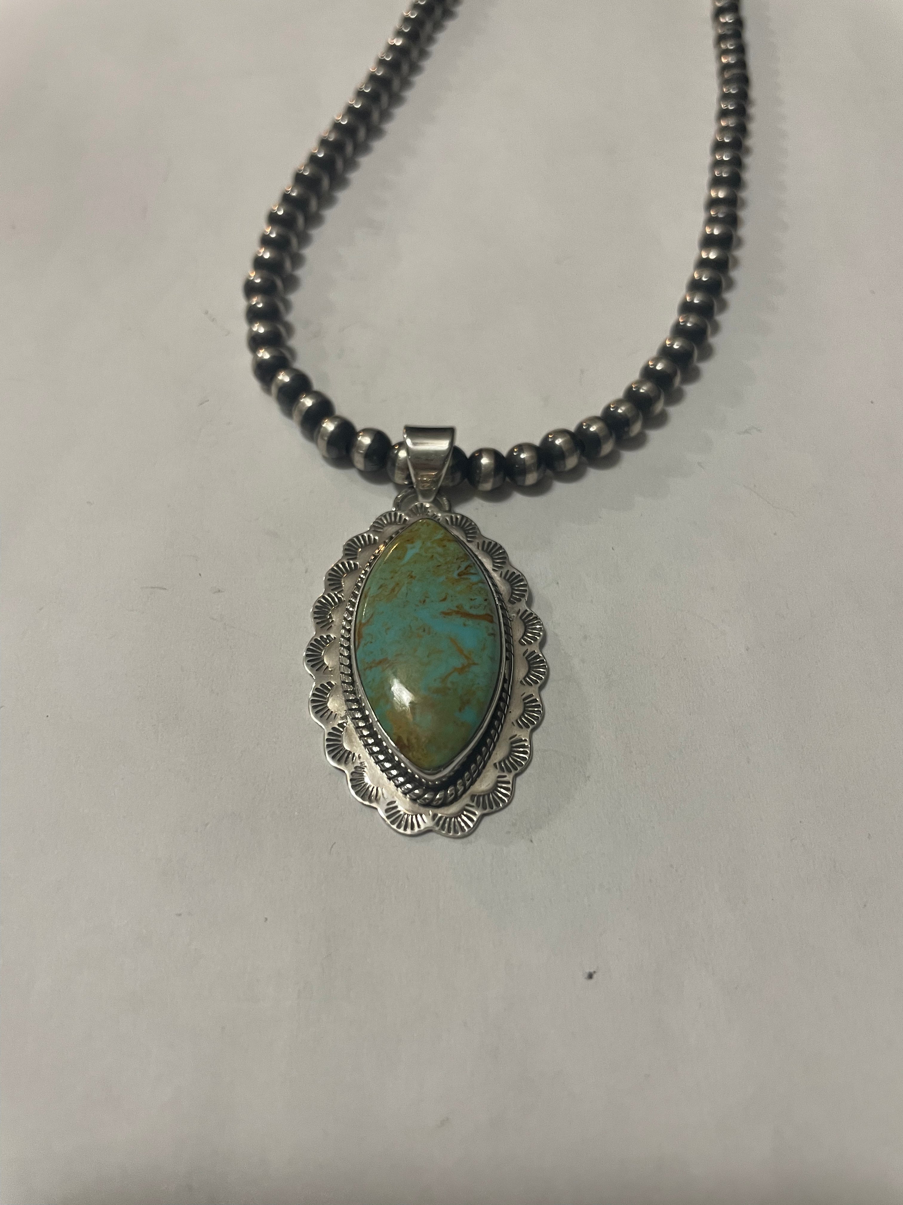 Handmade Sterling Silver & Turquoise Pendant Signed Nizhoni