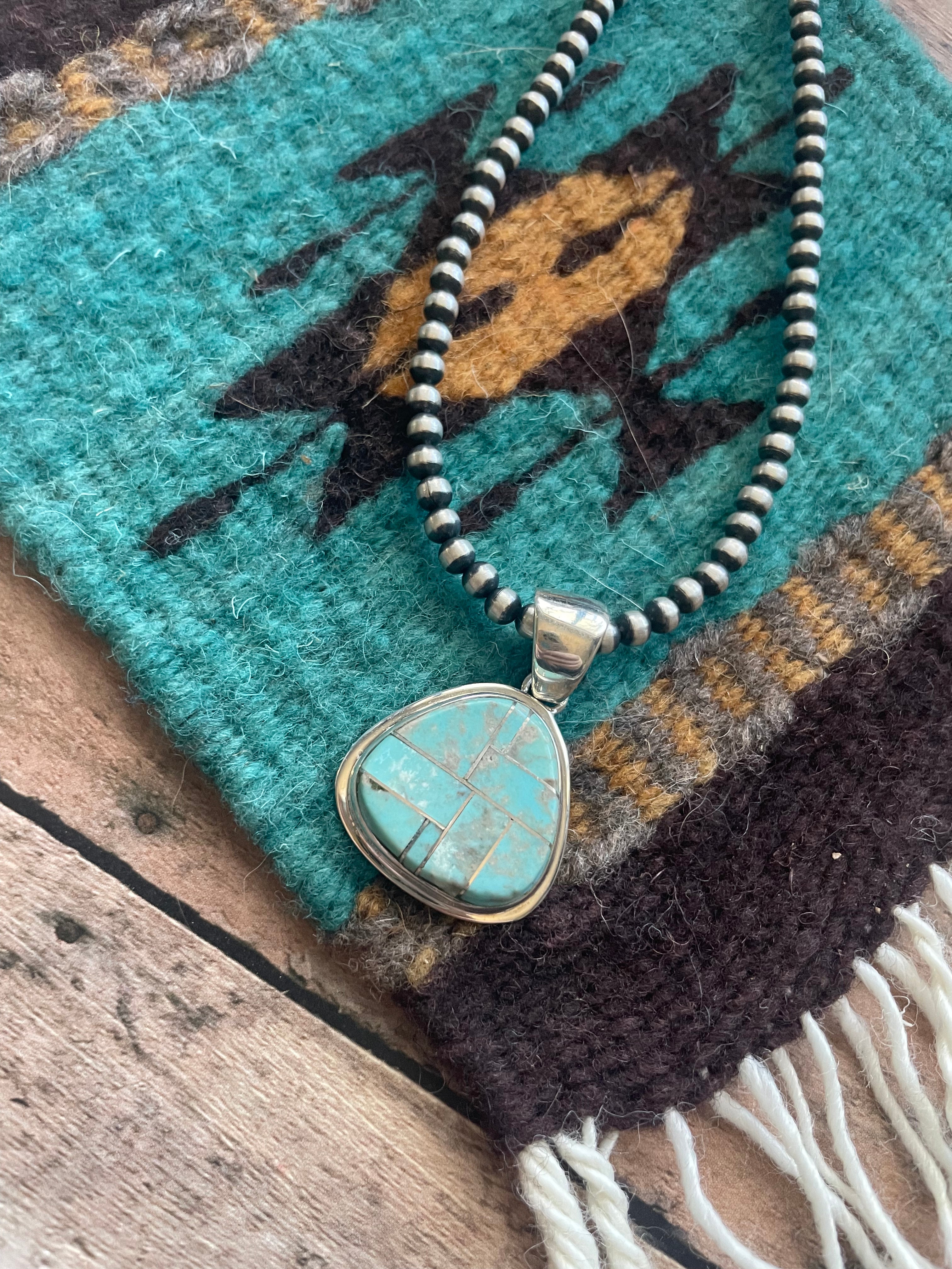 Number 8 Turquoise Inlay & Sterling Silver Pendant