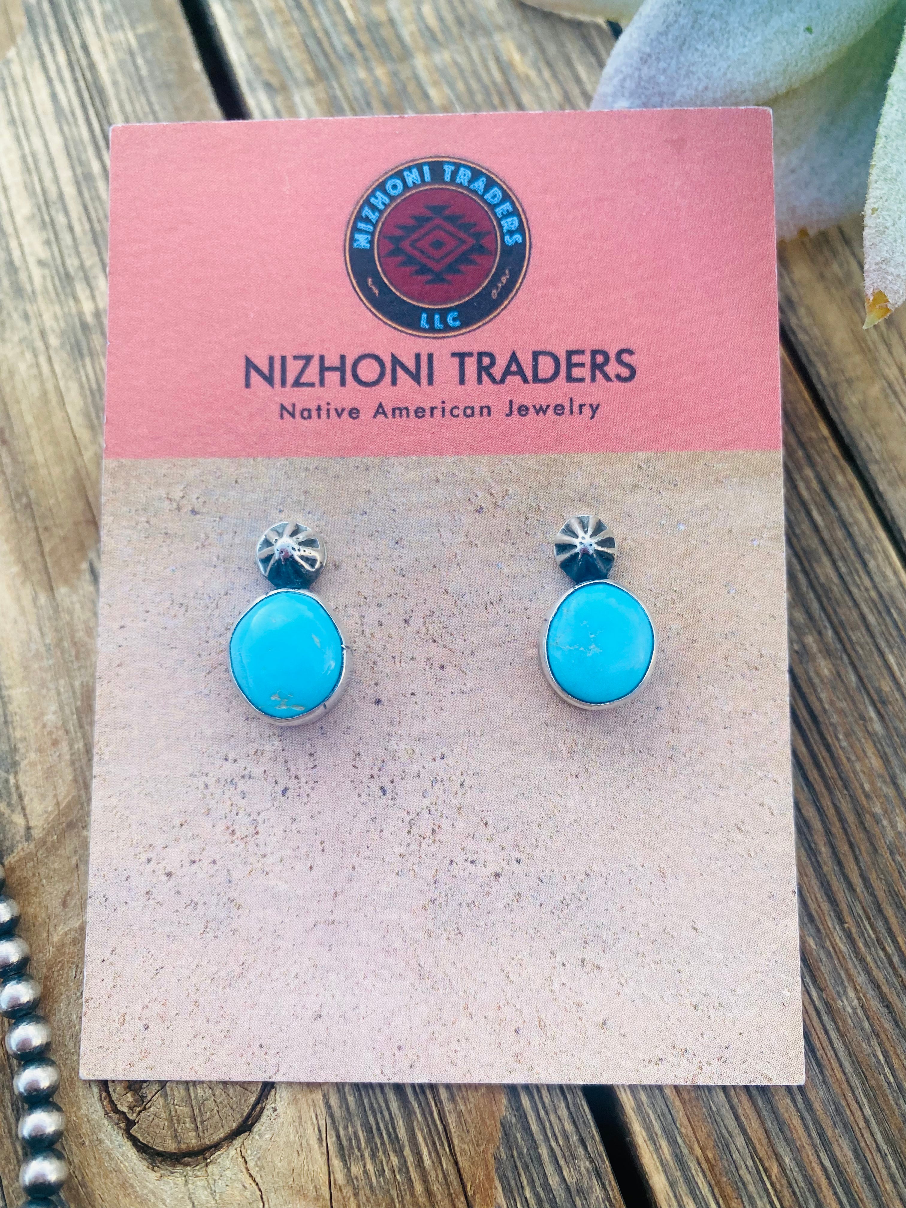 Navajo Sleeping Beauty Turquoise & Sterling Silver Cluster Earrings & Pendant Set