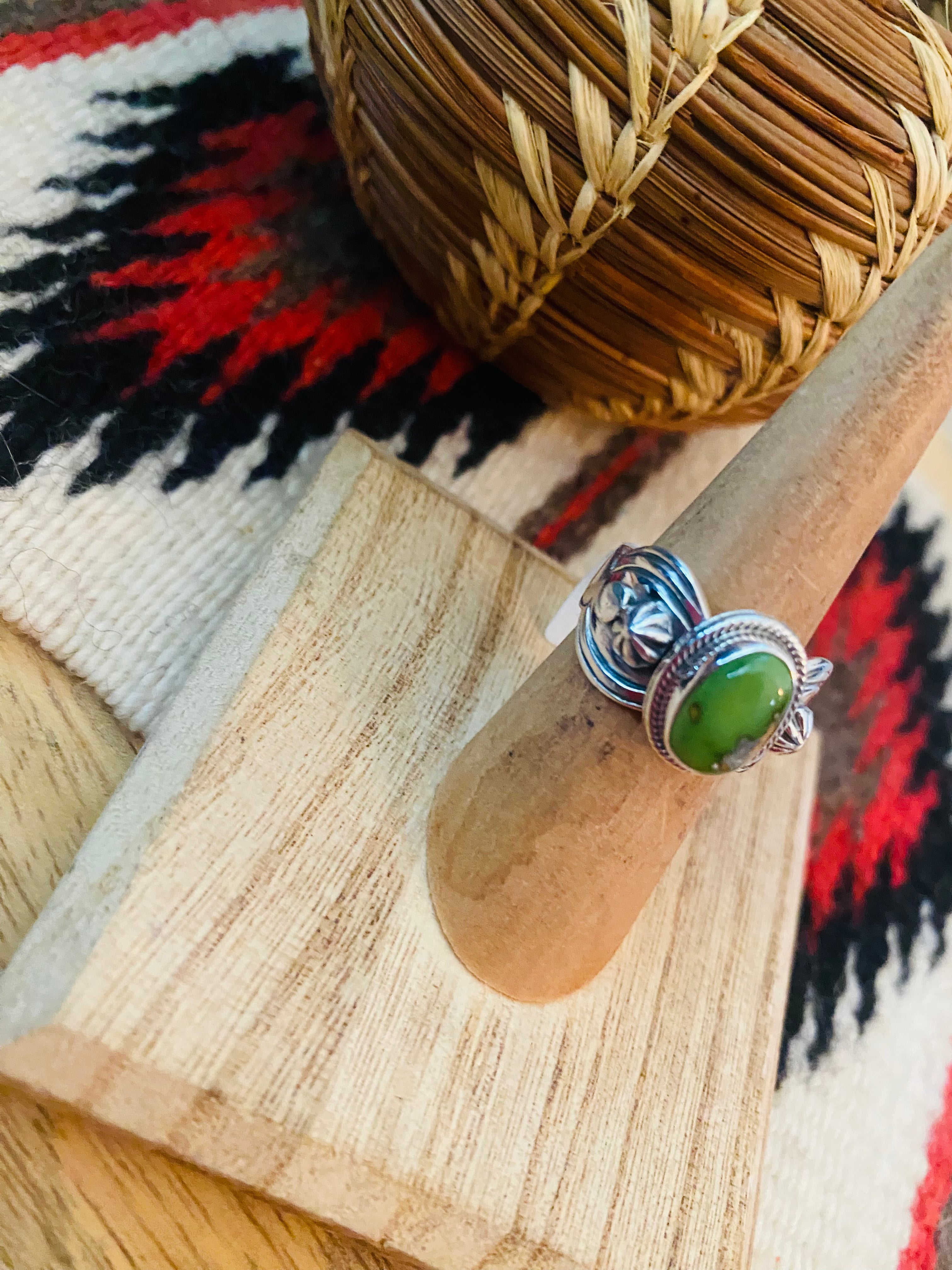 Navajo Sonoran Gold Turquoise & Sterling Silver Ring Size 6