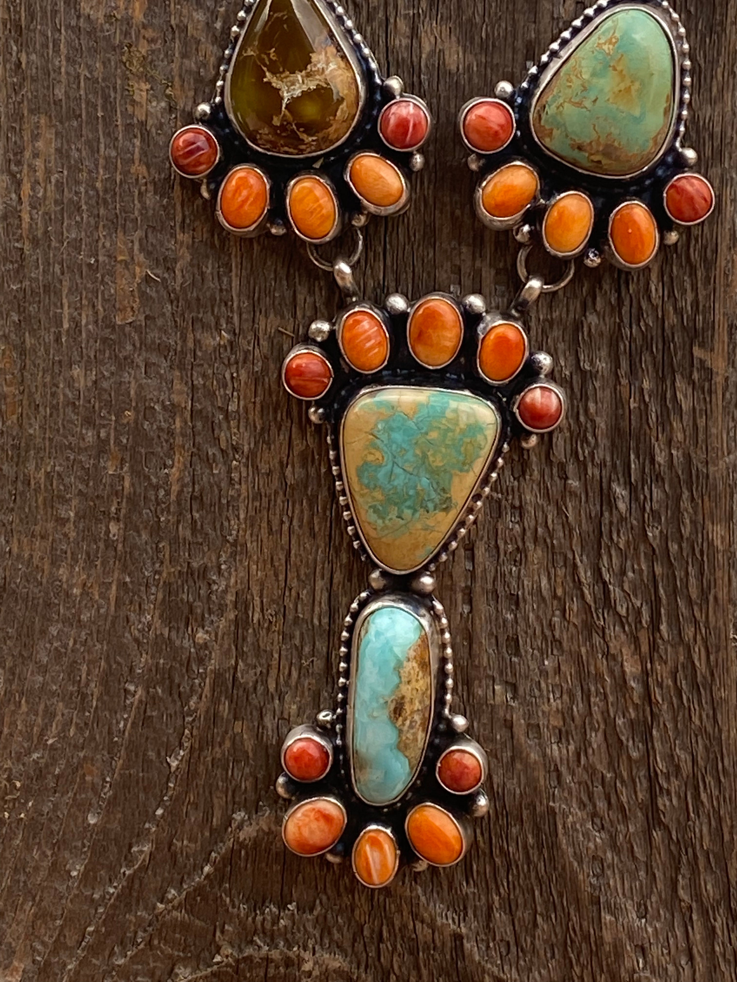 Sheila Becenti Royston Turquoise & Spiny Drop Necklace Set