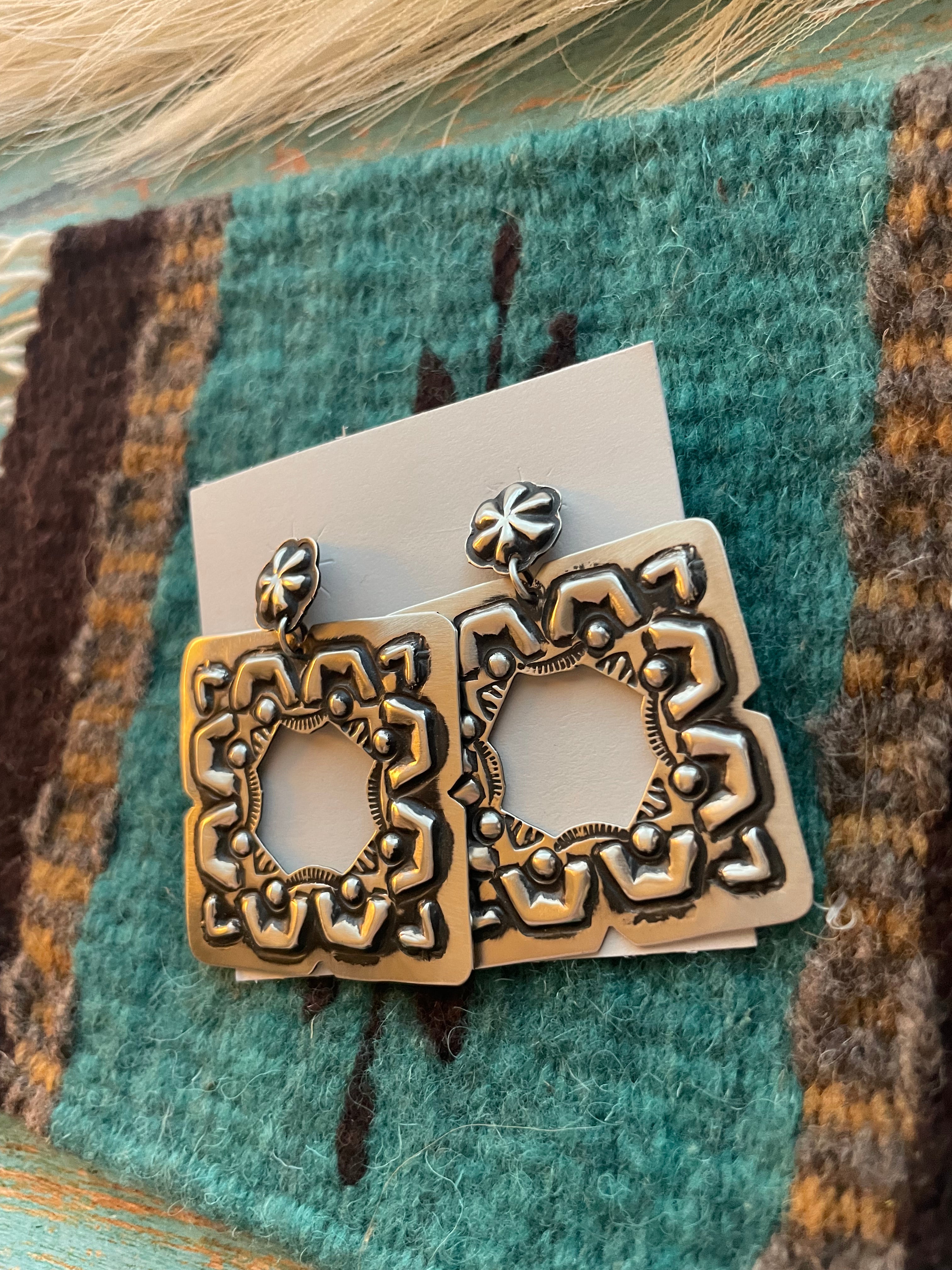 Navajo Sterling Silver Dangle Earrings By Leander Tahe