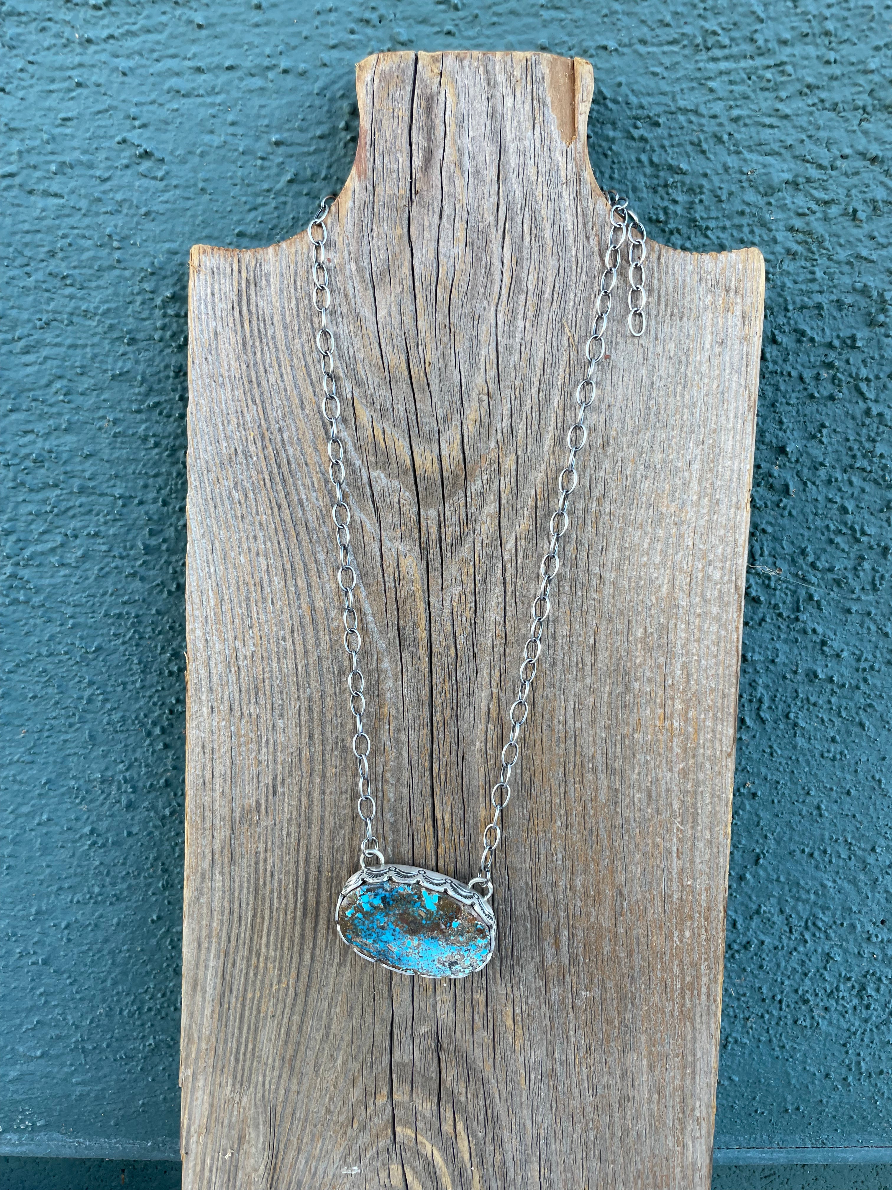 Navajo Carico Lake Turquoise And Sterling Silver Necklace By Emer Thompson