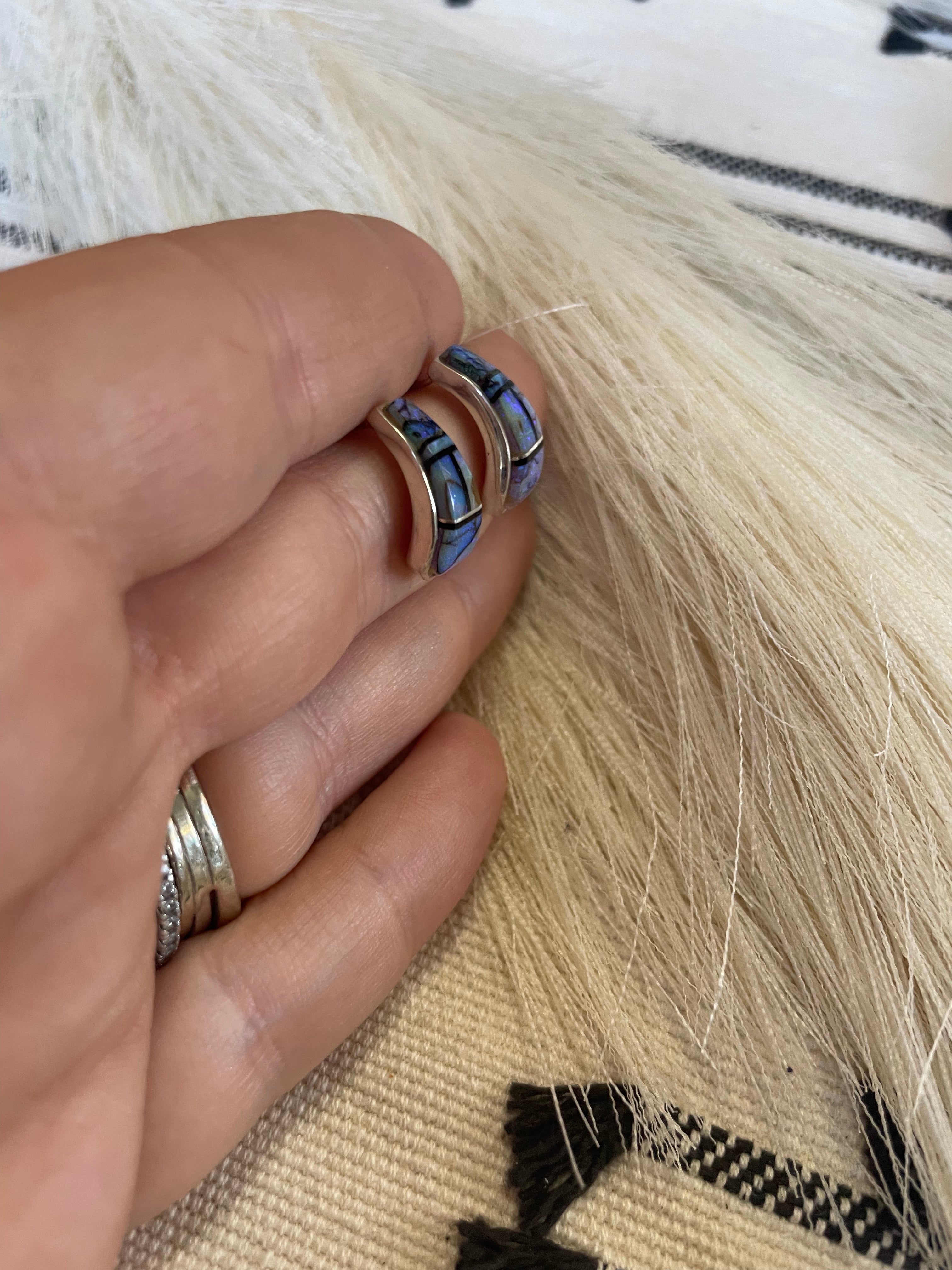 Navajo Blue Opal Inlay & Sterling Silver Earrings