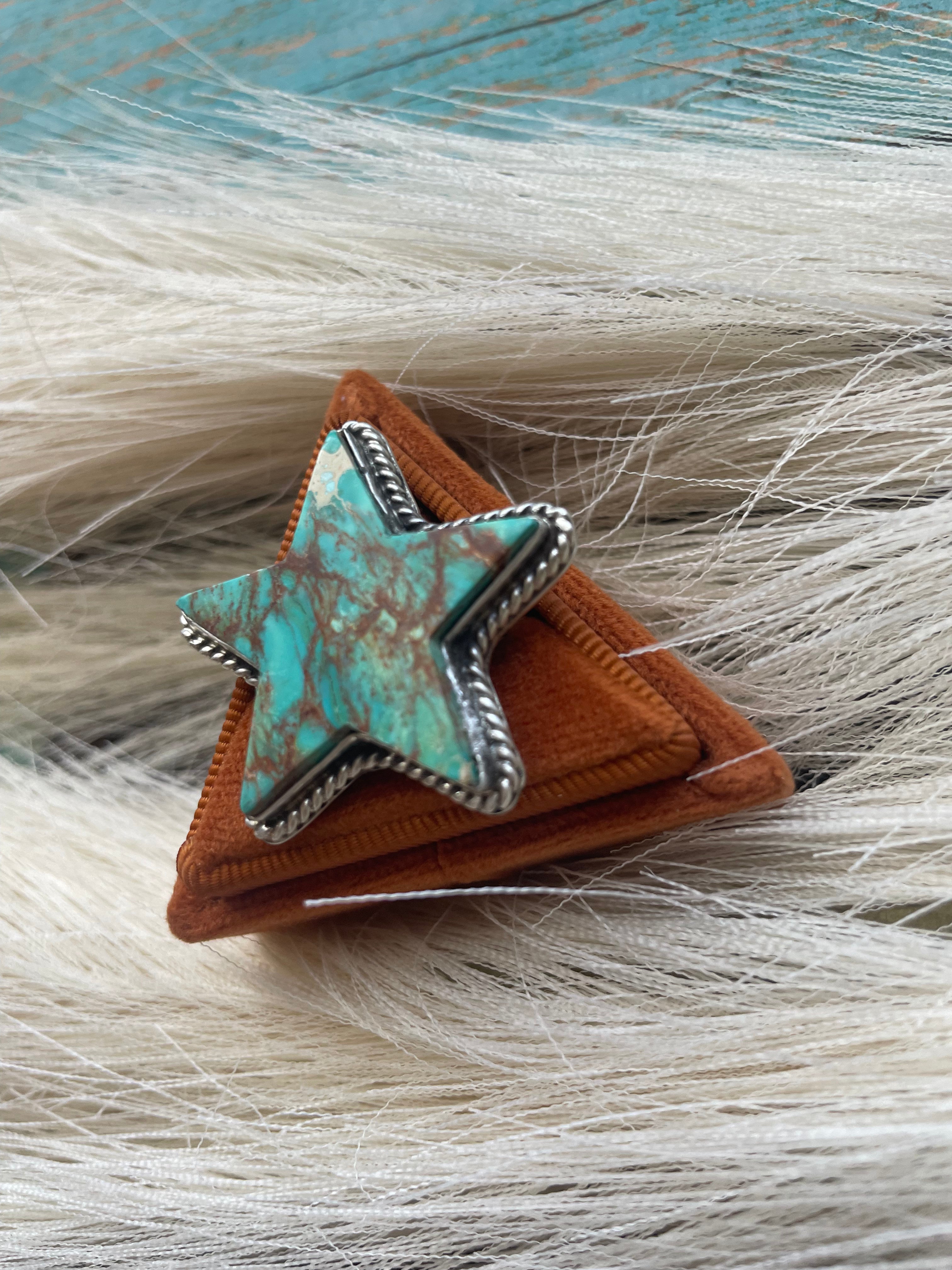 Navajo Sterling Silver & Turquoise Star Rings Signed P Yazzie