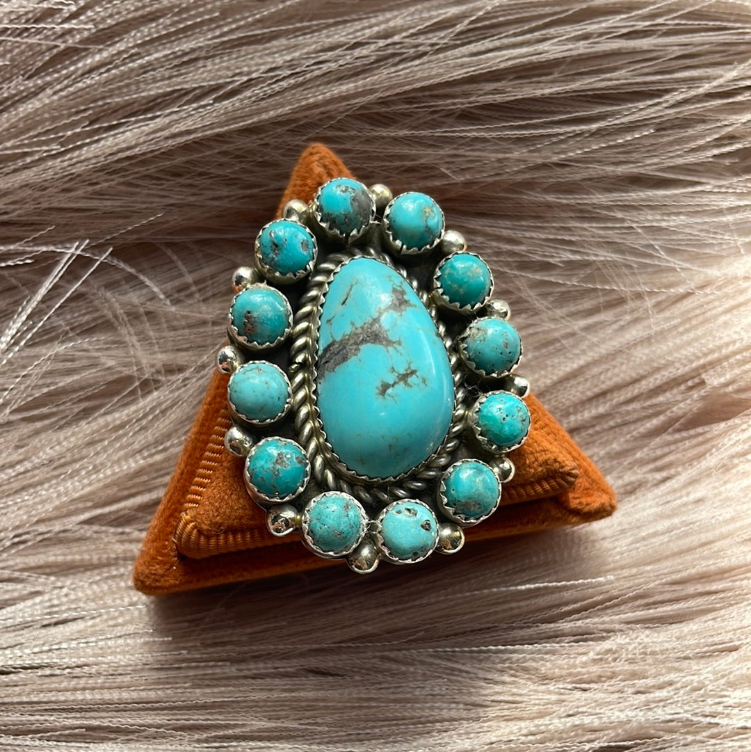 Navajo Turquoise & Sterling Silver Ring Size 8.5 Signed Robert Shakey