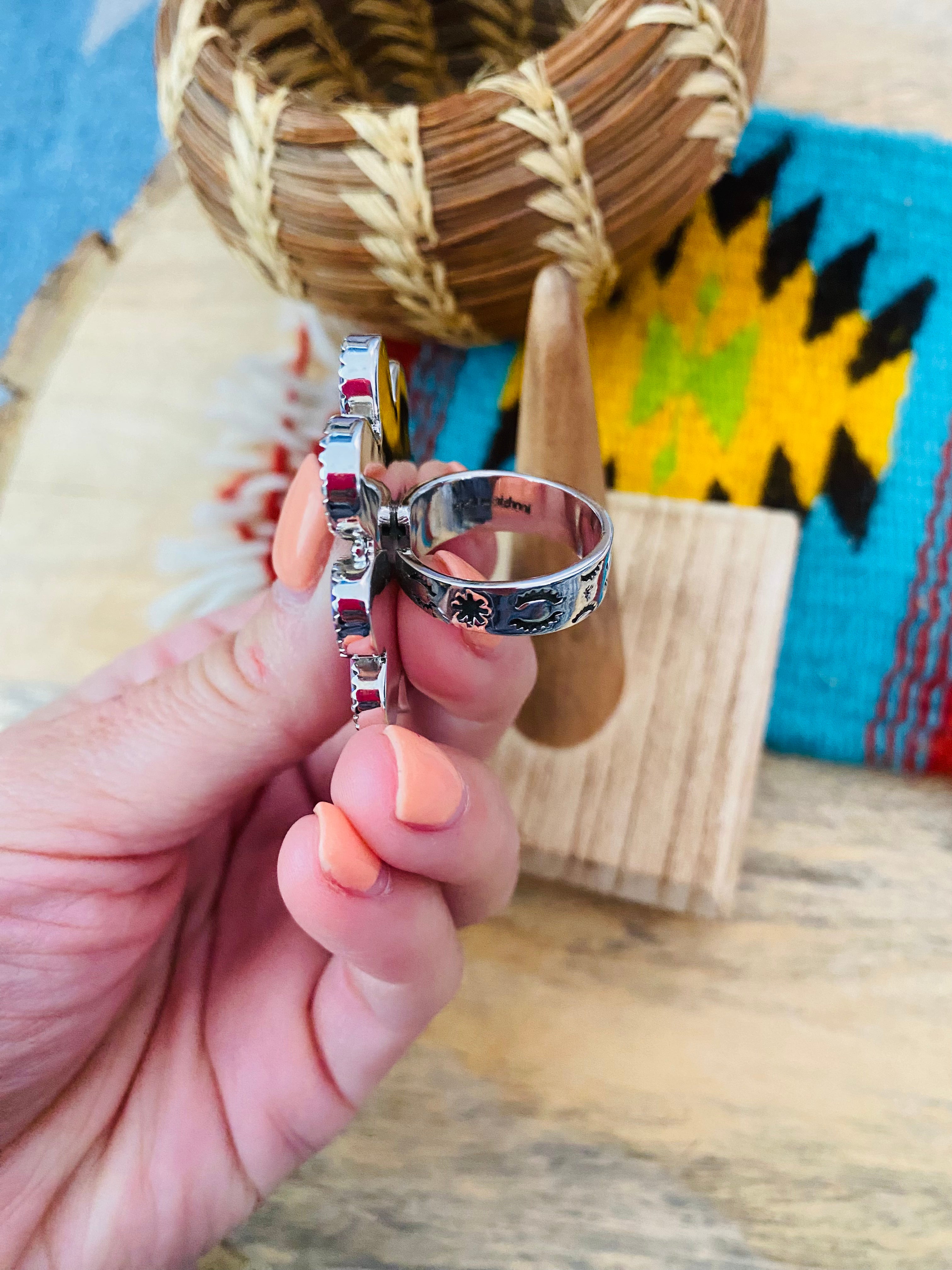 Handmade Sterling Silver & Opal Cluster Adjustable Ring