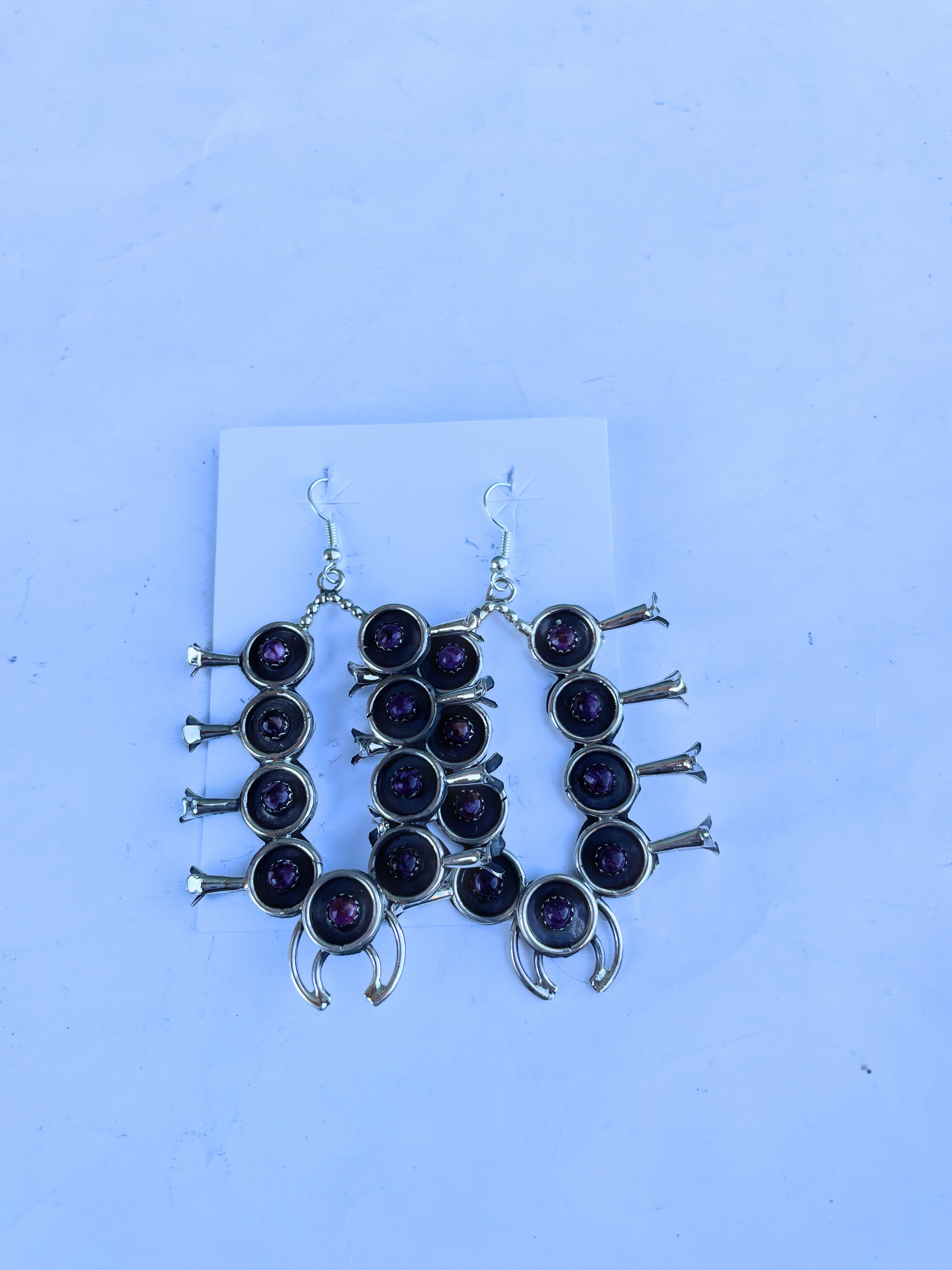 Navajo Purple Spiny and Sterling Silver Blossom Dangle Earrings