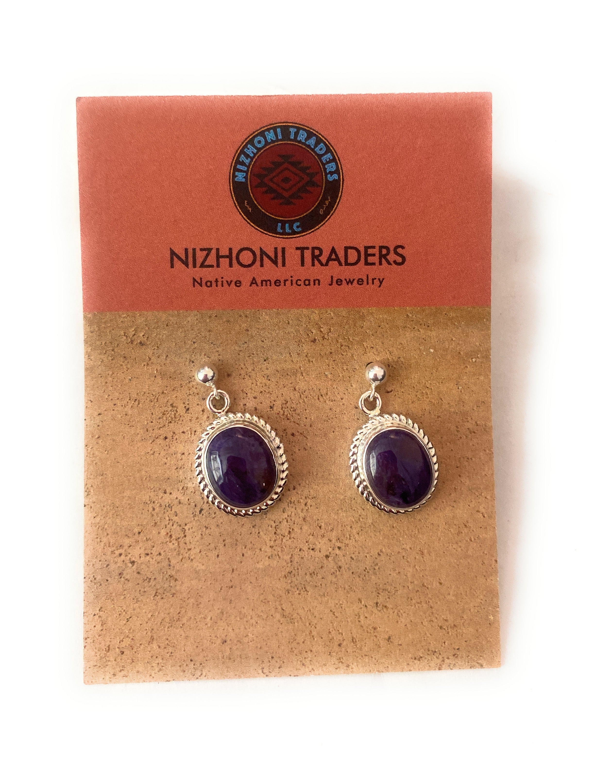 Navajo Charoite & Sterling Silver Dangle Earrings Signed