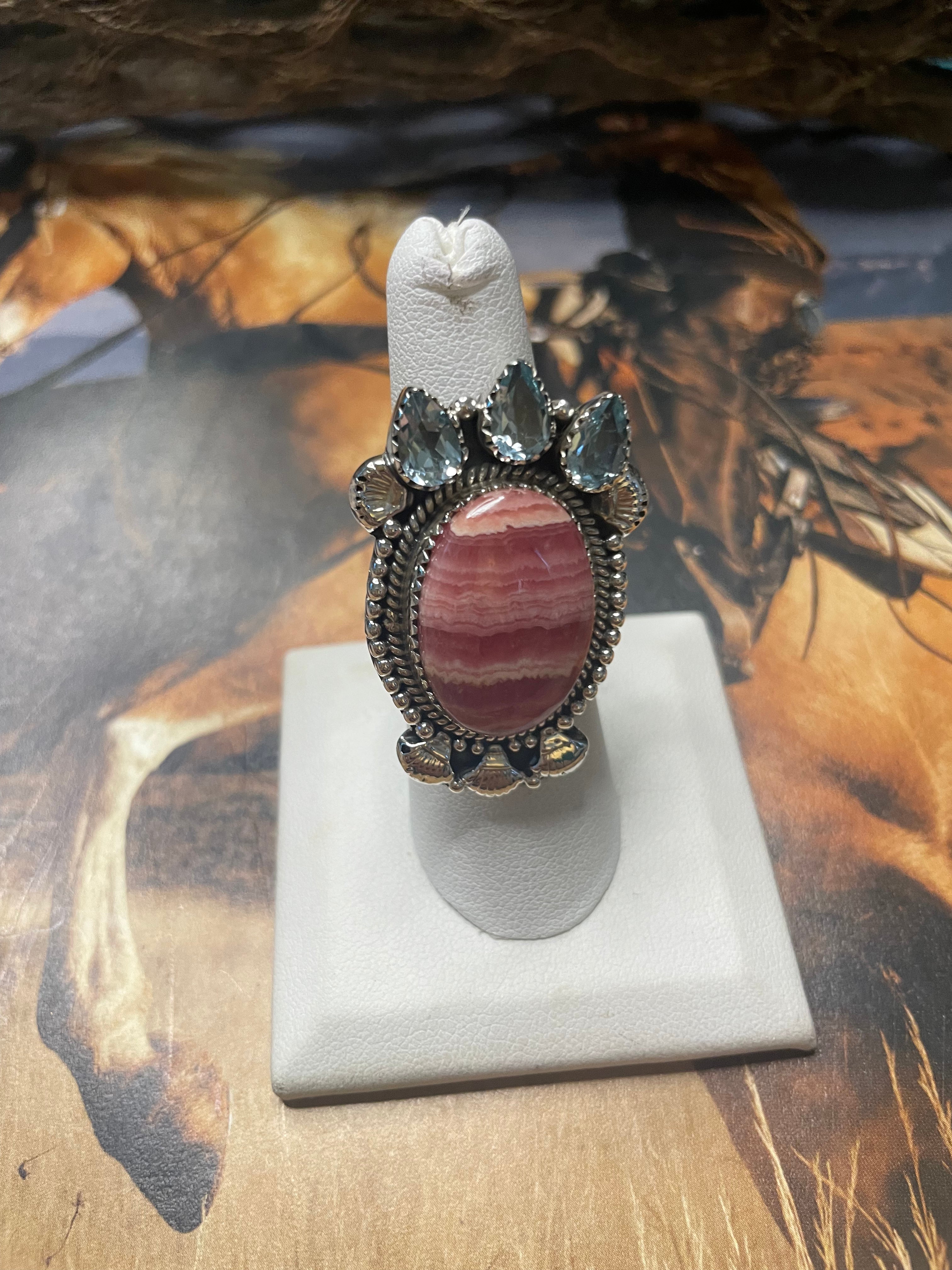 Handmade Topaz And Rhodonite Adjustable Ring