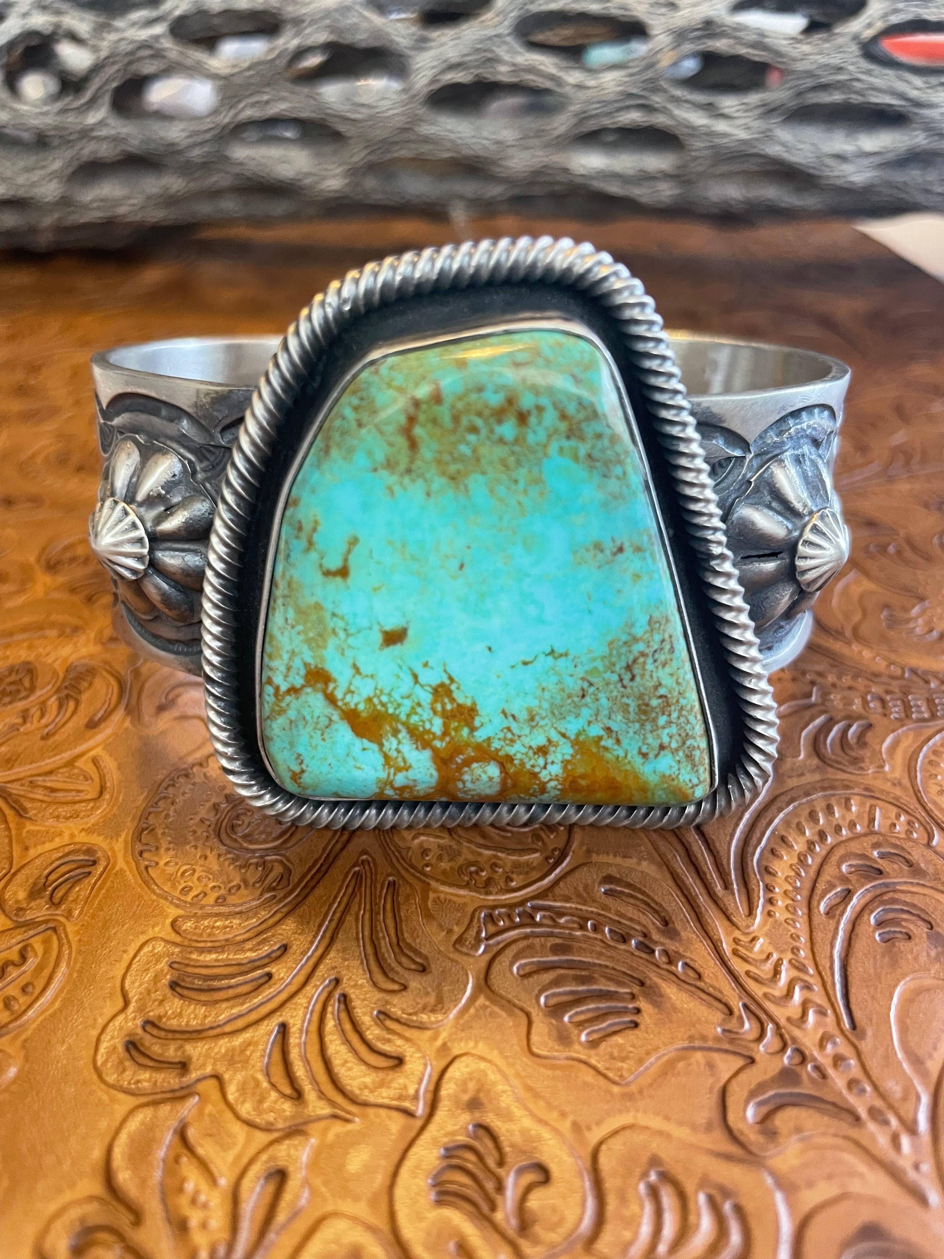 Navajo Royston Turquoise & Sterling Silver Cuff Bracelet Chimney Butte