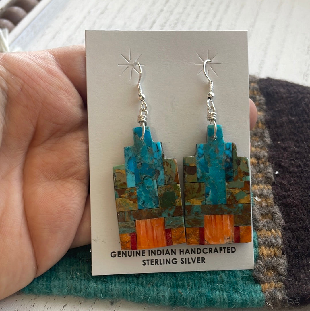 Santo Domingo Multi Stone Inlay Dangle Earrings