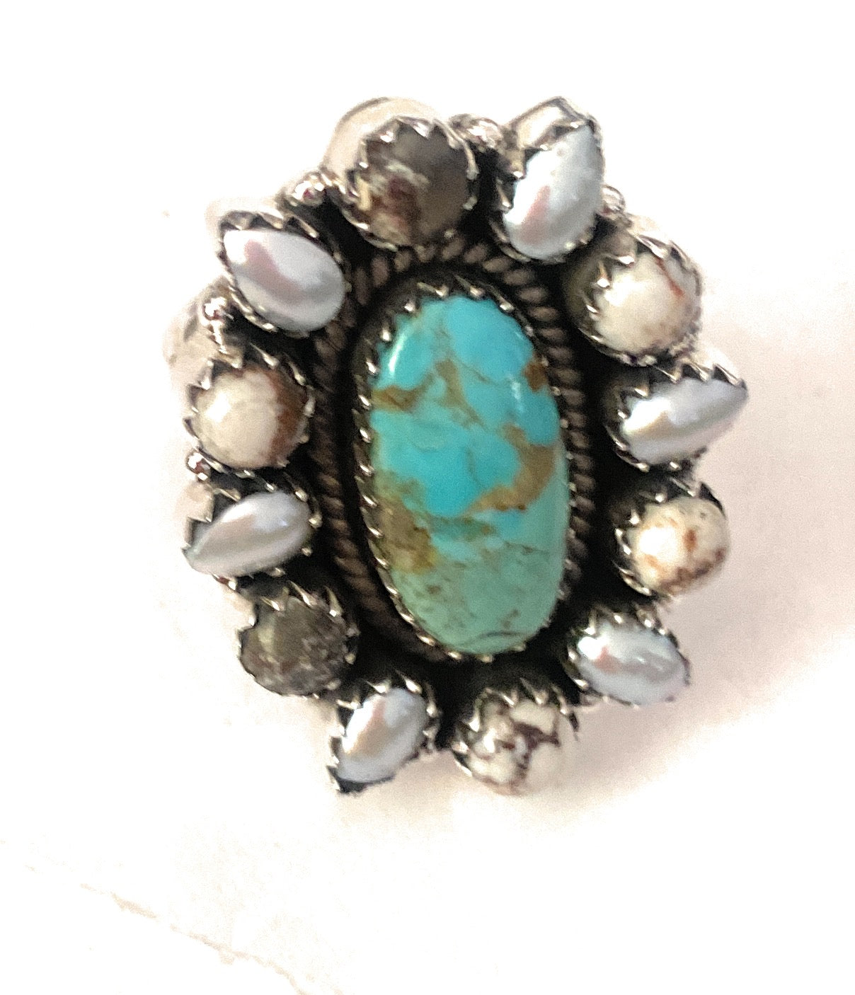 Handmade Sterling Silver & Multi Stone Cluster Adjustable Ring