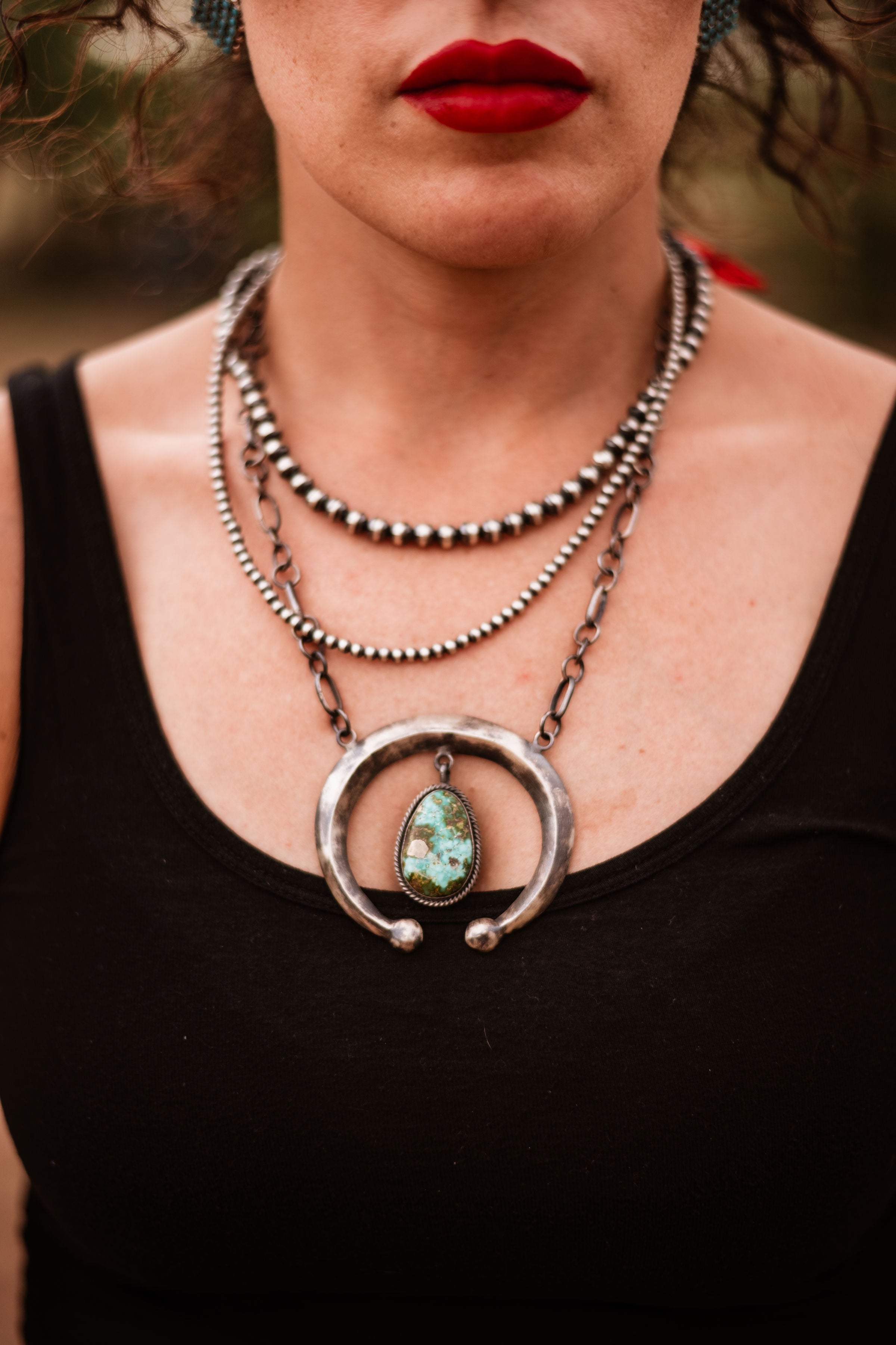 Navajo Pilot Mountain Turquoise And Sterling Silver Necklace