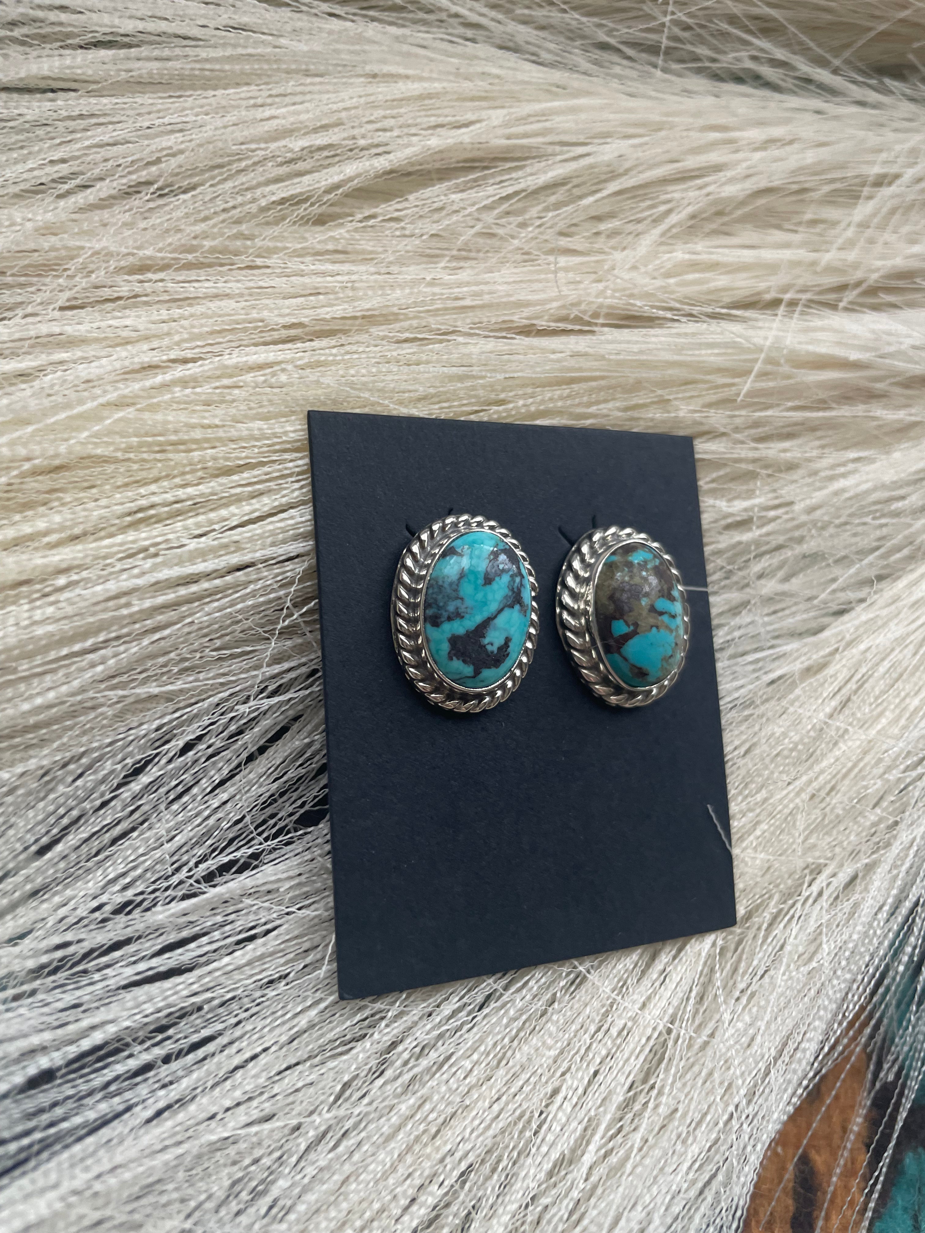 Navajo Sterling Silver & Turquoise Stud Earrings Signed M Silversmith