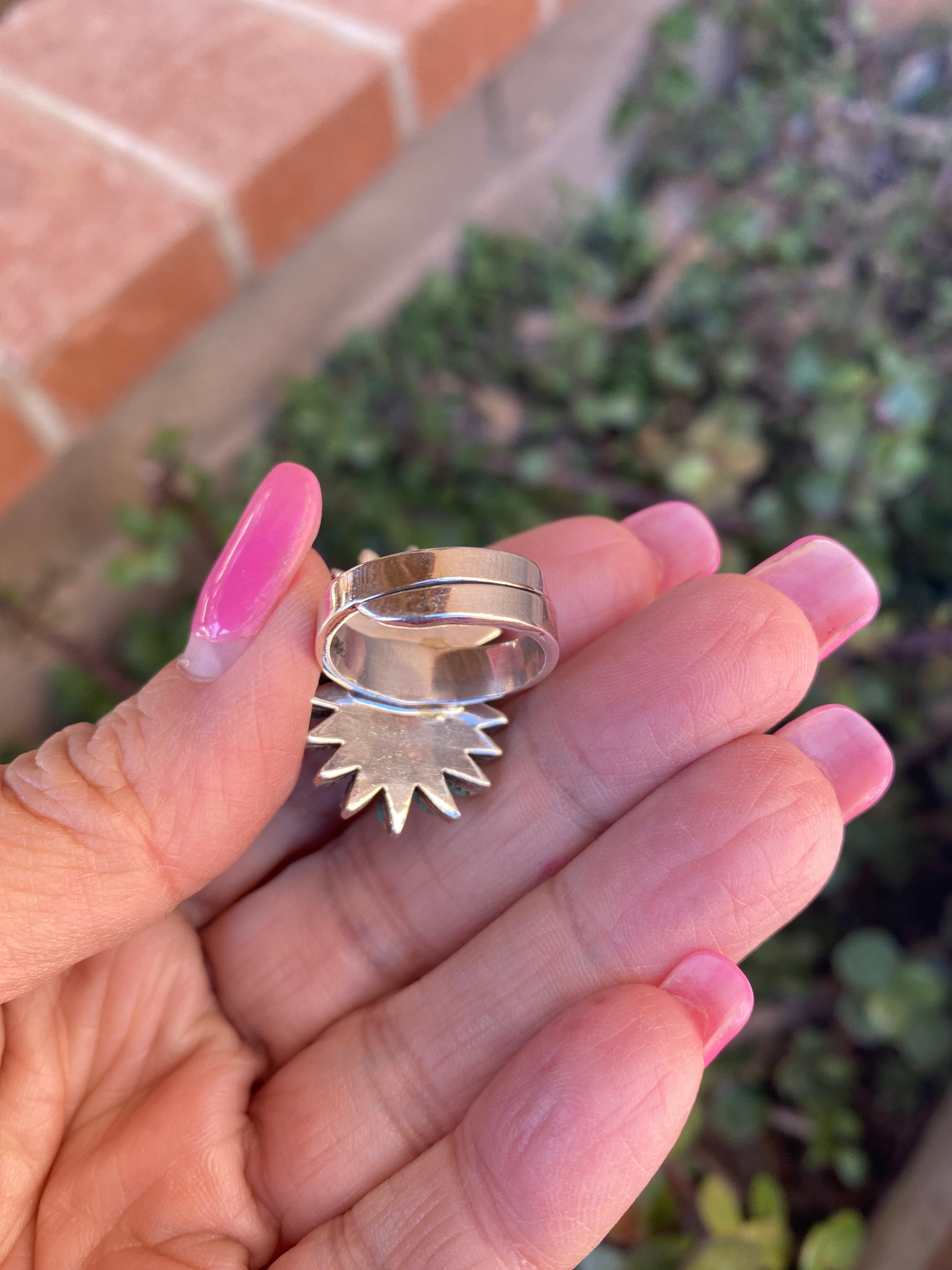 Handmade Sterling Silver & Kingman Needlepoint Turquoise Adjustable Ring